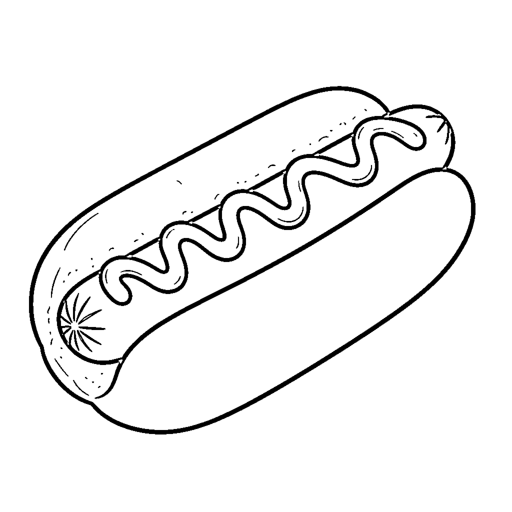 Hotdog with zigzag design Coloring Page (free black-and-white line drawing printable PDF for all, from beginners to advanced learners, including children, teens, adults, and seniors)