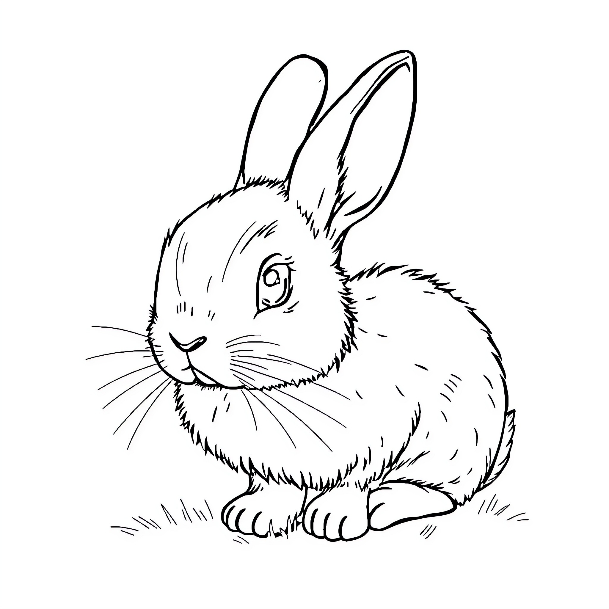 Rabbit sitting peacefully on the grass Coloring Page (free black-and-white line drawing printable PDF for all, from beginners to advanced learners, including children, teens, adults, and seniors)