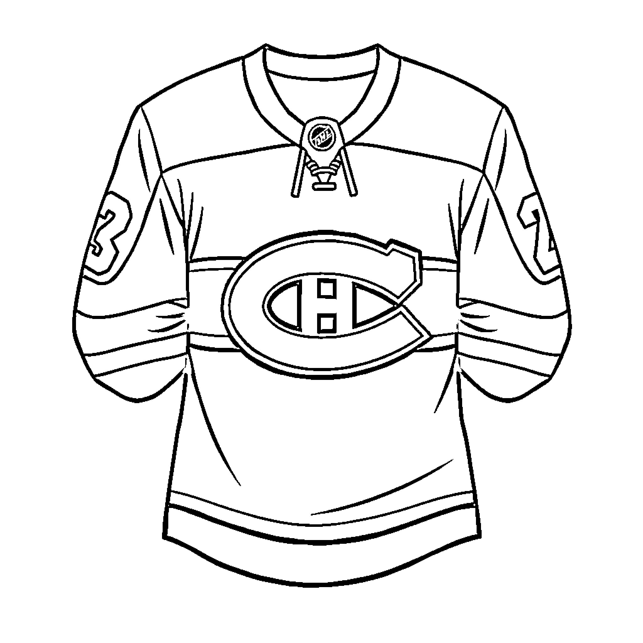 Hockey Jersey with Team Logo and Player Number Coloring Page (free black-and-white line drawing printable PDF for all, from beginners to advanced learners, including children, teens, adults, and seniors)
