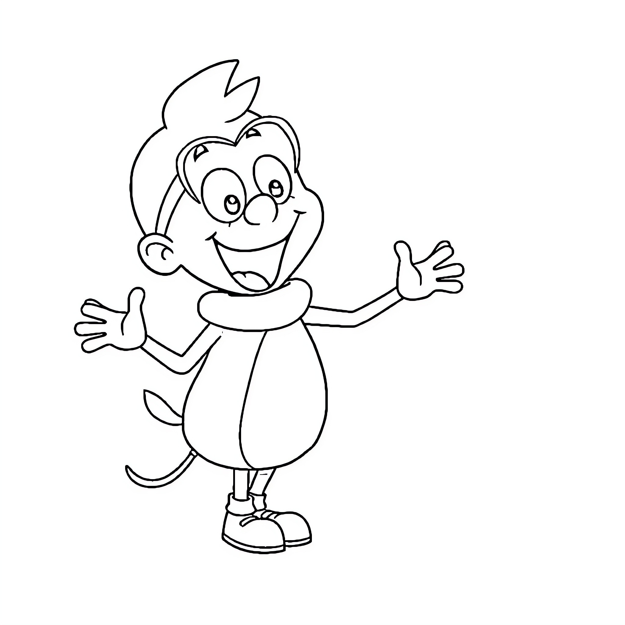 Blippi waving and smiling happily Coloring Page (free black-and-white line drawing printable PDF for all, from beginners to advanced learners, including children, teens, adults, and seniors)