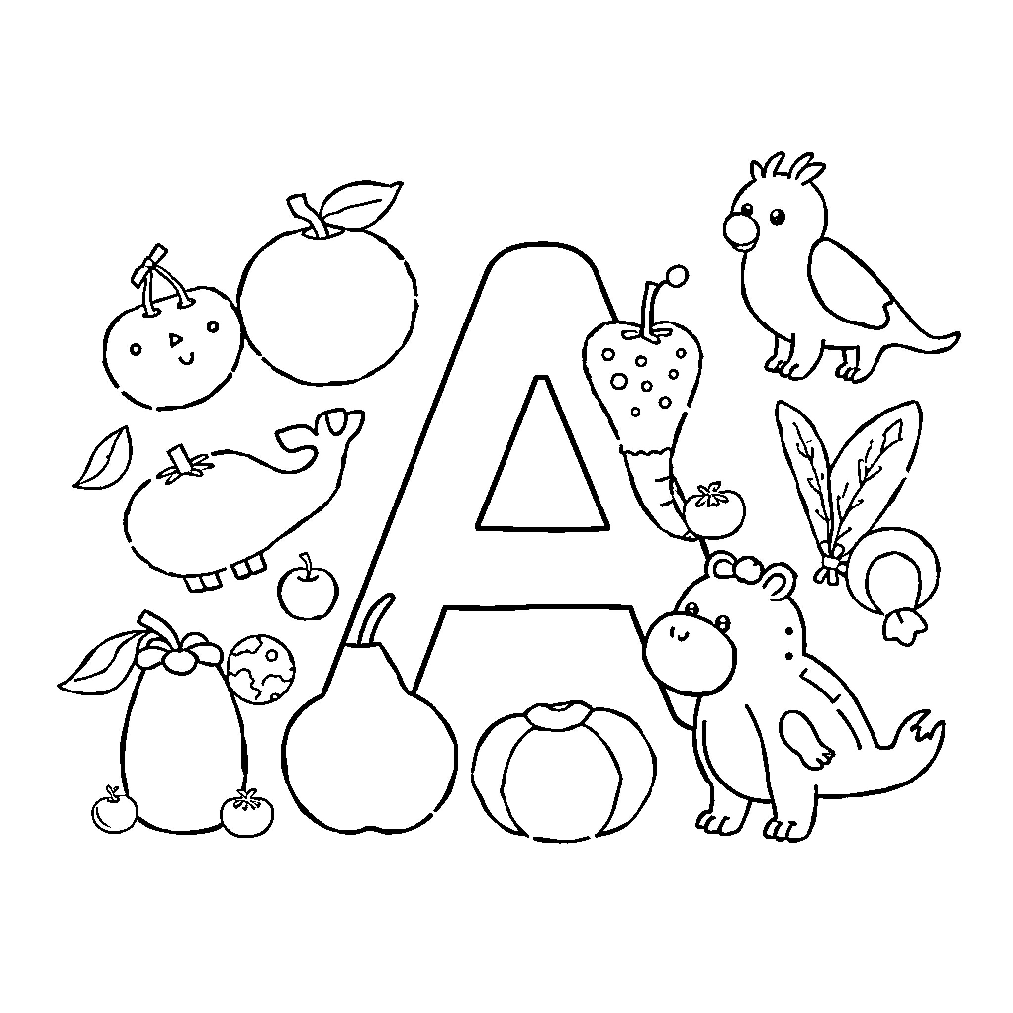 Animal shapes and characters in a playful scene Coloring Page (free black-and-white line drawing printable PDF for all, from beginners to advanced learners, including children, teens, adults, and seniors)