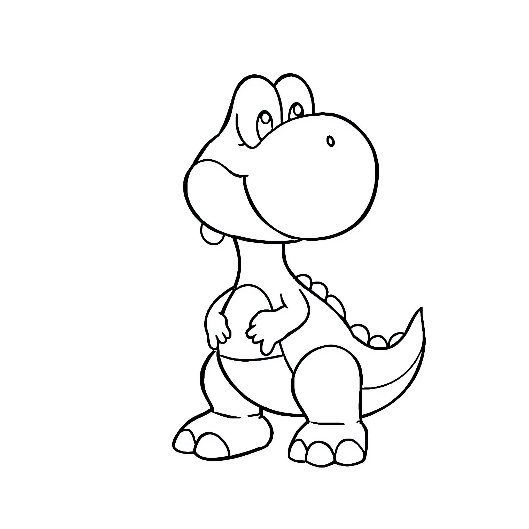 Yoshi the Dinosaur Character Illustration Coloring Page (free black-and-white line drawing printable PDF for all, from beginners to advanced learners, including children, teens, adults, and seniors)