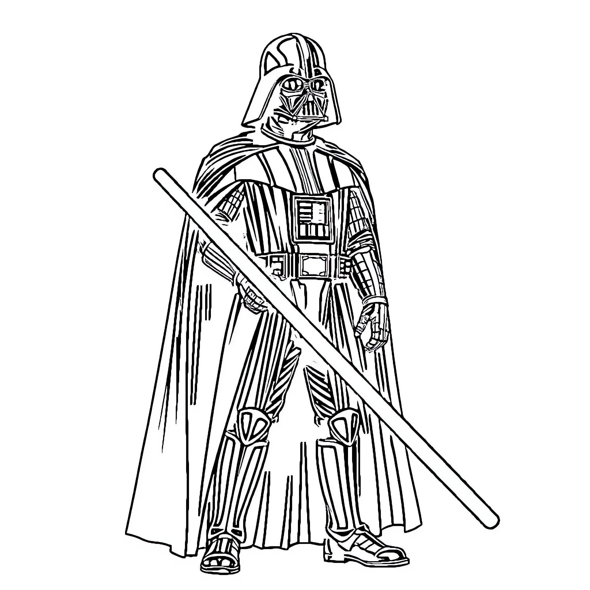 Darth Vader, the Iconic Galactic Enforcer Coloring Page (free black-and-white line drawing printable PDF for all, from beginners to advanced learners, including children, teens, adults, and seniors)