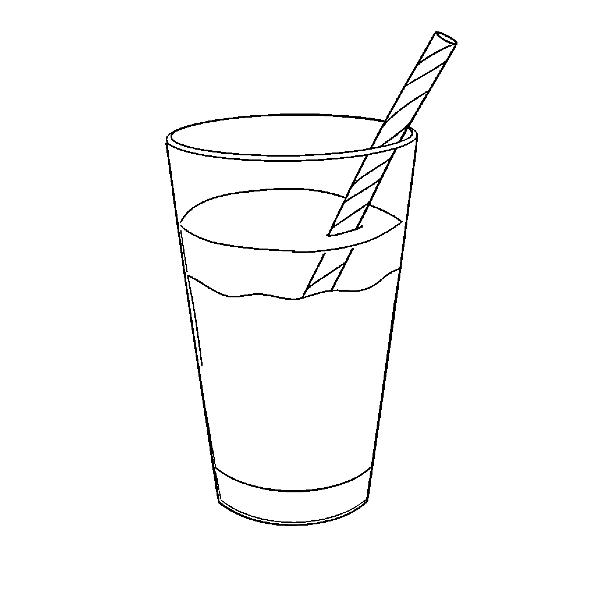 Glass of Refreshing Drink with Straw Coloring Page (free black-and-white line drawing printable PDF for all, from beginners to advanced learners, including children, teens, adults, and seniors)