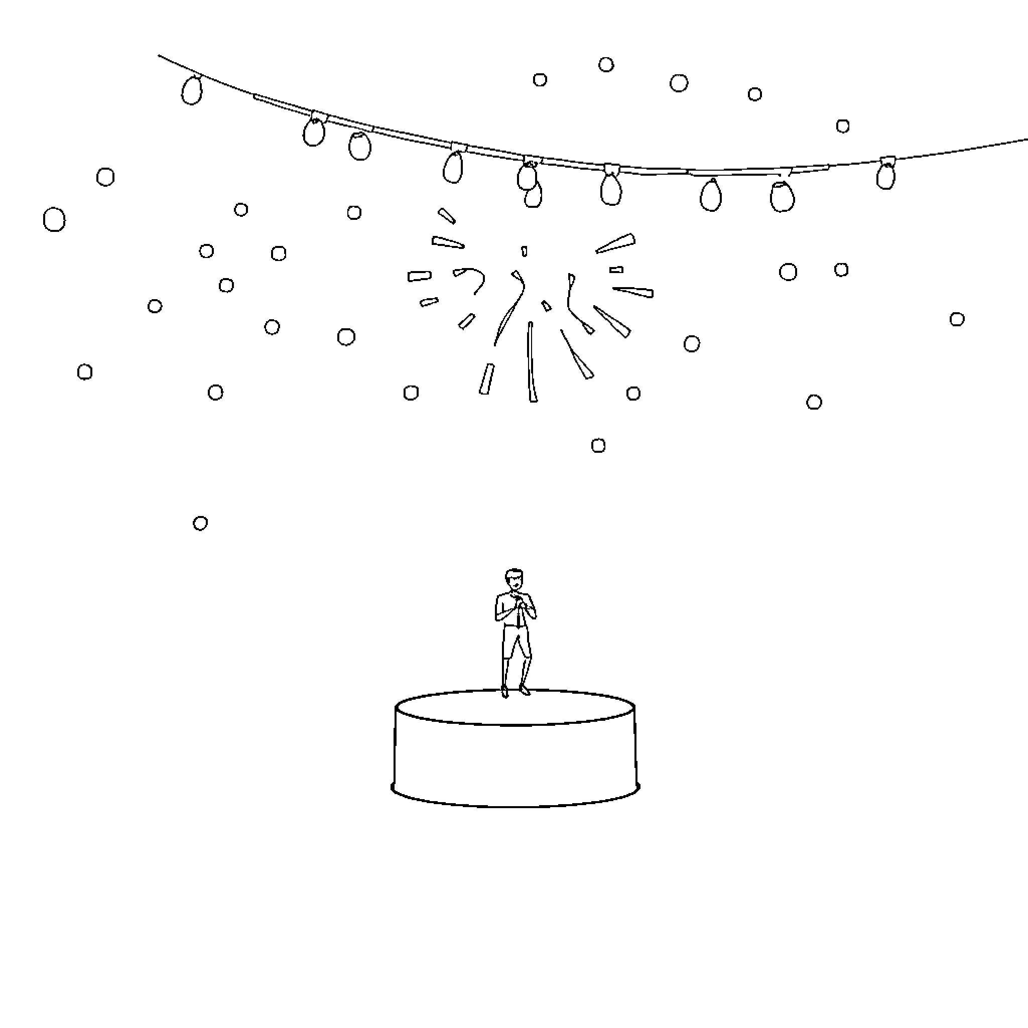 Thing with person standing on platform under lights Coloring Page (free black-and-white line drawing printable PDF for all, from beginners to advanced learners, including children, teens, adults, and seniors)