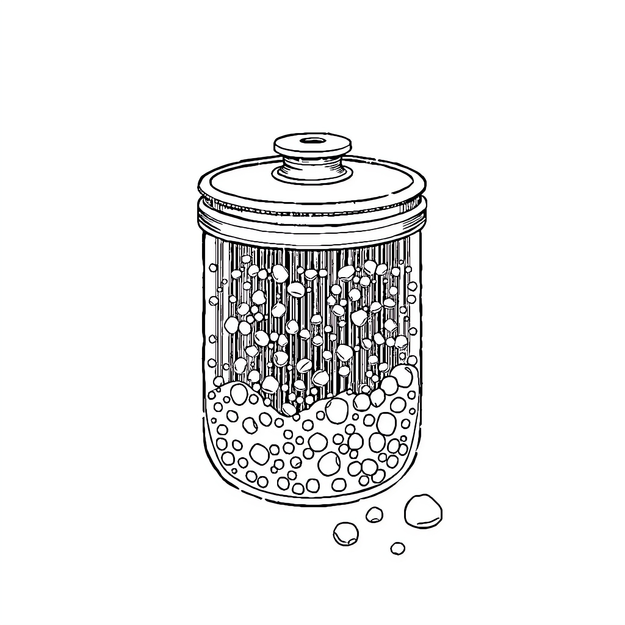 Kieselgurfilter with Bubbling Liquid Coloring Page (free black-and-white line drawing printable PDF for all, from beginners to advanced learners, including children, teens, adults, and seniors)