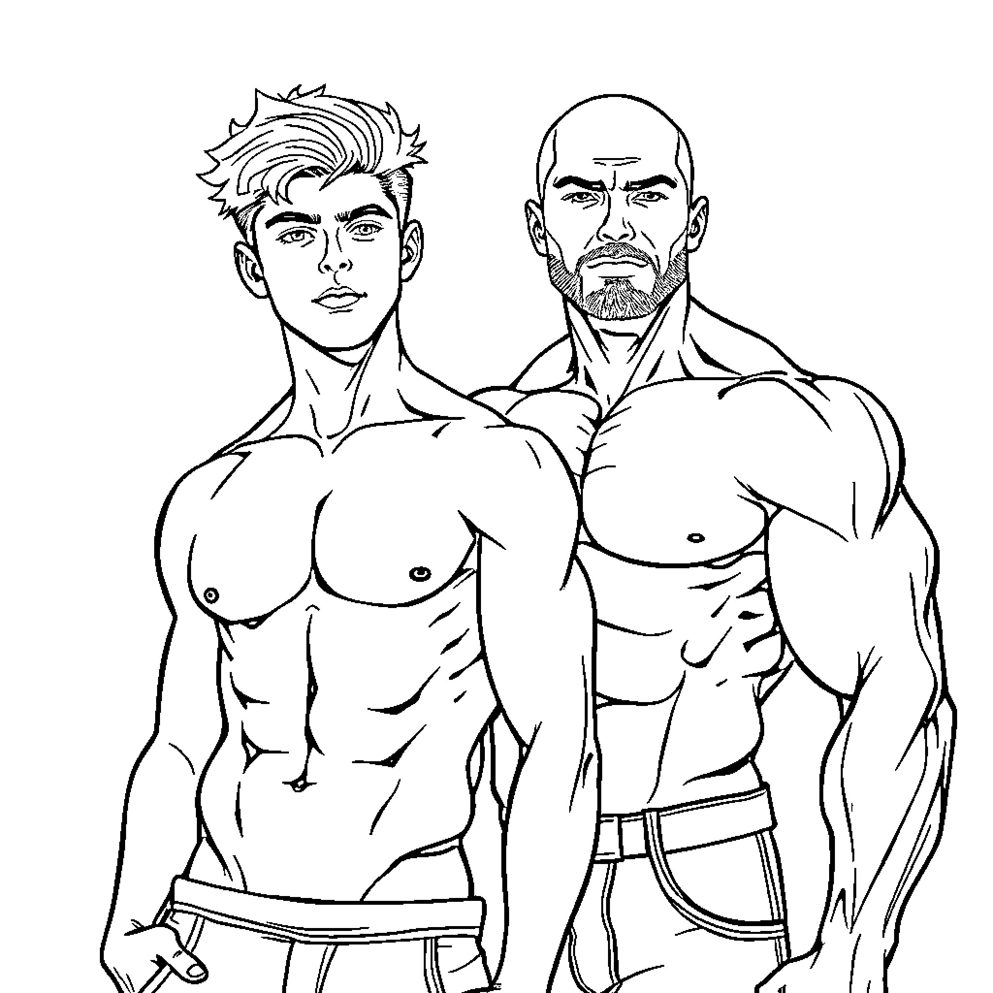 Homme Athletiques en Tenues de Sport Coloring Page (free black-and-white line drawing printable PDF for all, from beginners to advanced learners, including children, teens, adults, and seniors)