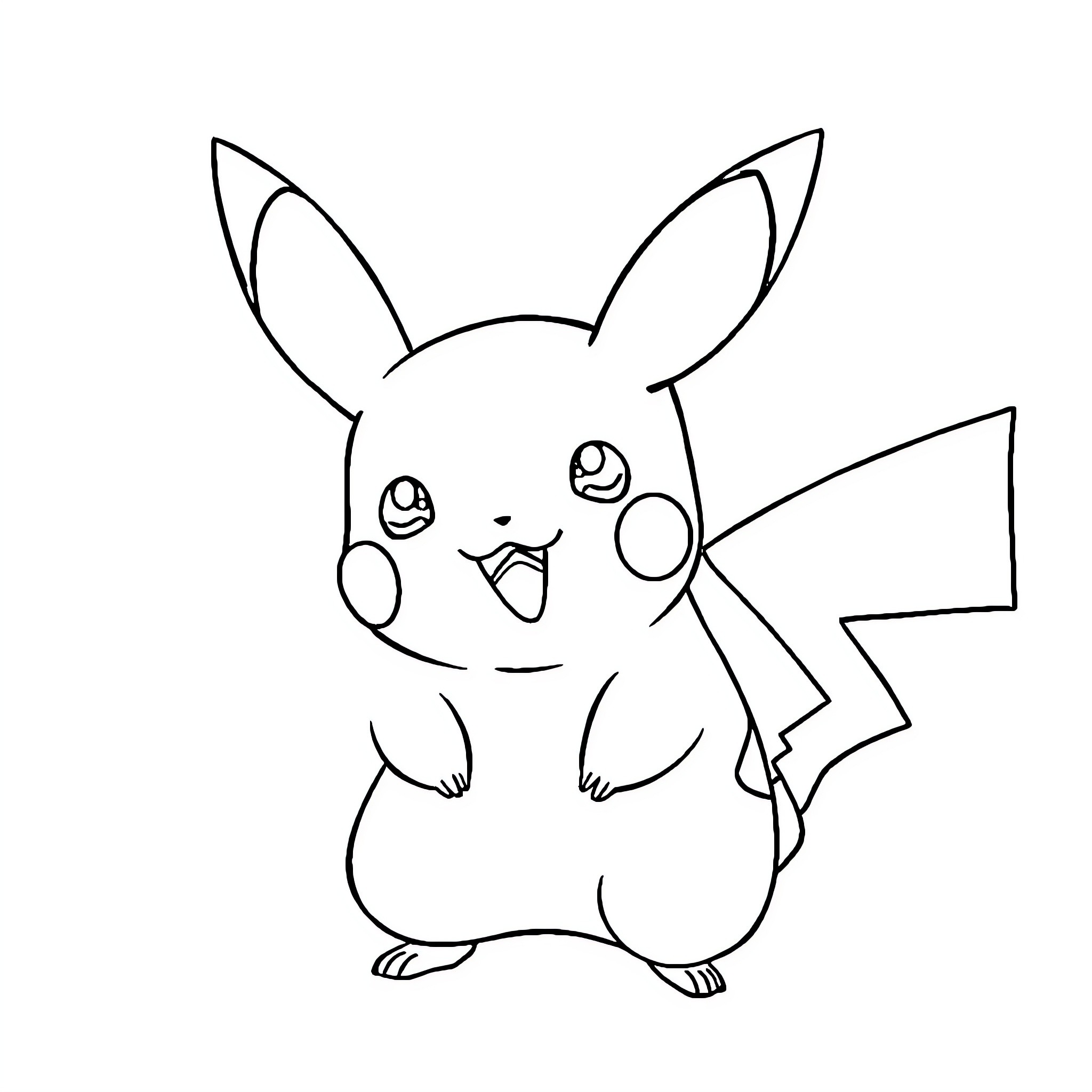 Pikachu in a cheerful and playful pose Coloring Page (free black-and-white line drawing printable PDF for all, from beginners to advanced learners, including children, teens, adults, and seniors)
