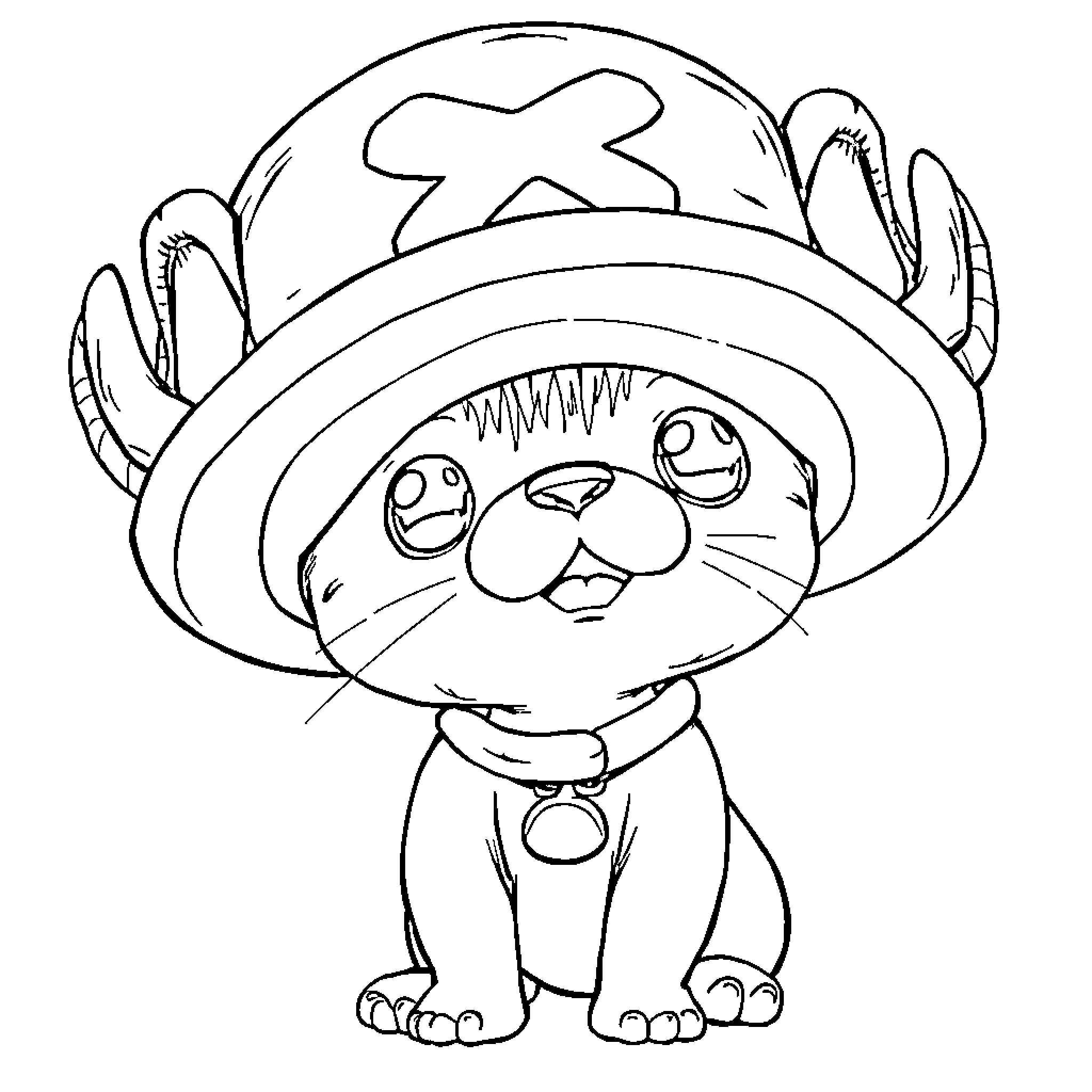 Kitten in a Silly Hat Coloring Page (free black-and-white line drawing printable PDF for all, from beginners to advanced learners, including children, teens, adults, and seniors)