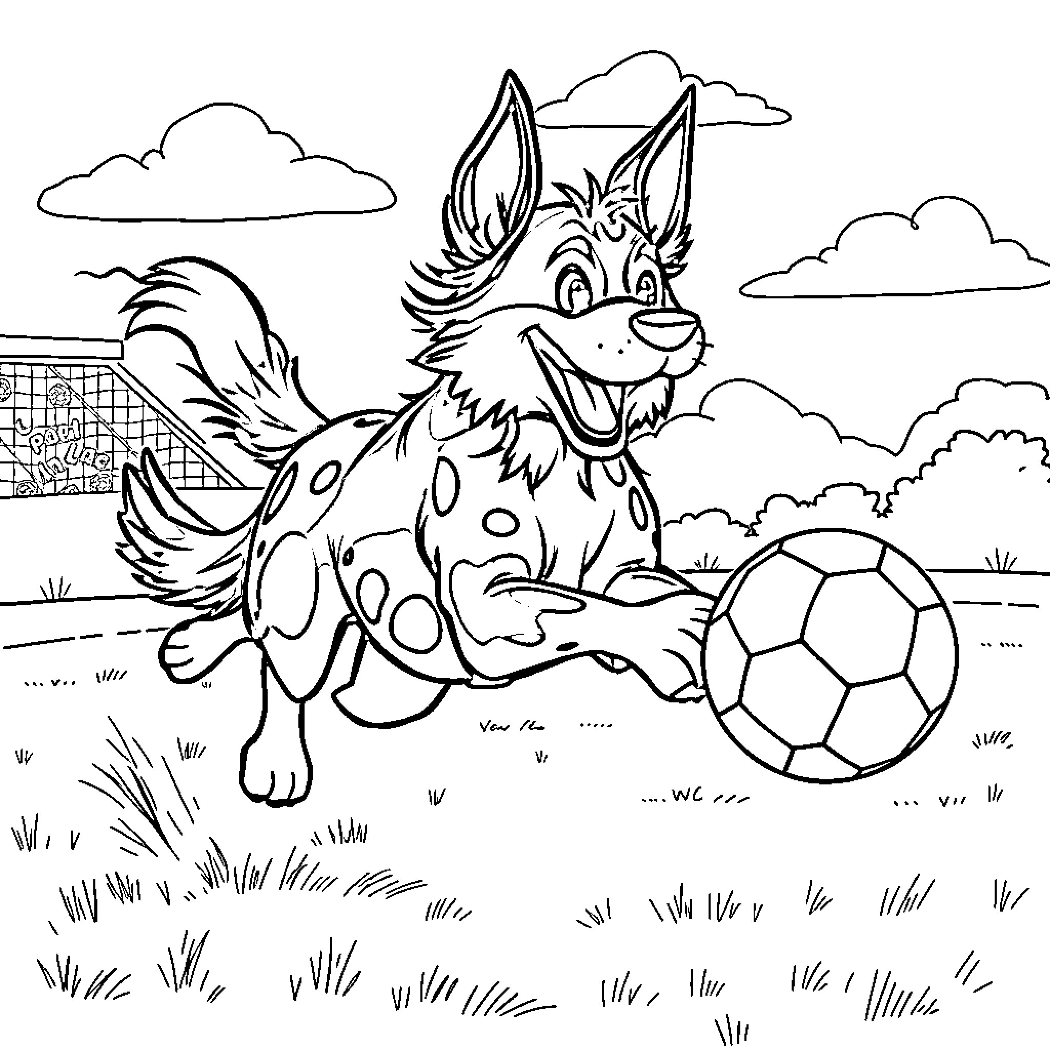 Bingo's Playful Pawprint Coloring Page (free black-and-white line drawing printable PDF for all, from beginners to advanced learners, including children, teens, adults, and seniors)