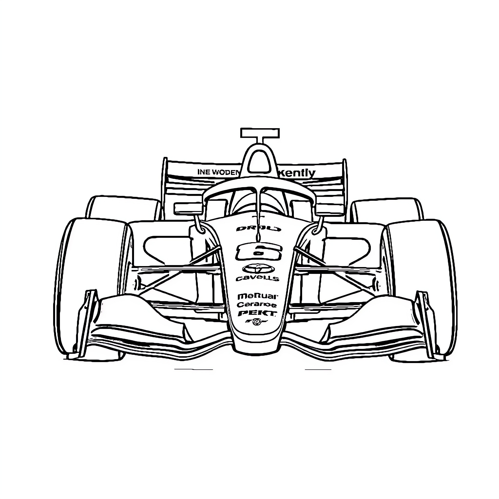 Formula 1 Car in Racing Competition Coloring Page (free black-and-white line drawing printable PDF for all, from beginners to advanced learners, including children, teens, adults, and seniors)