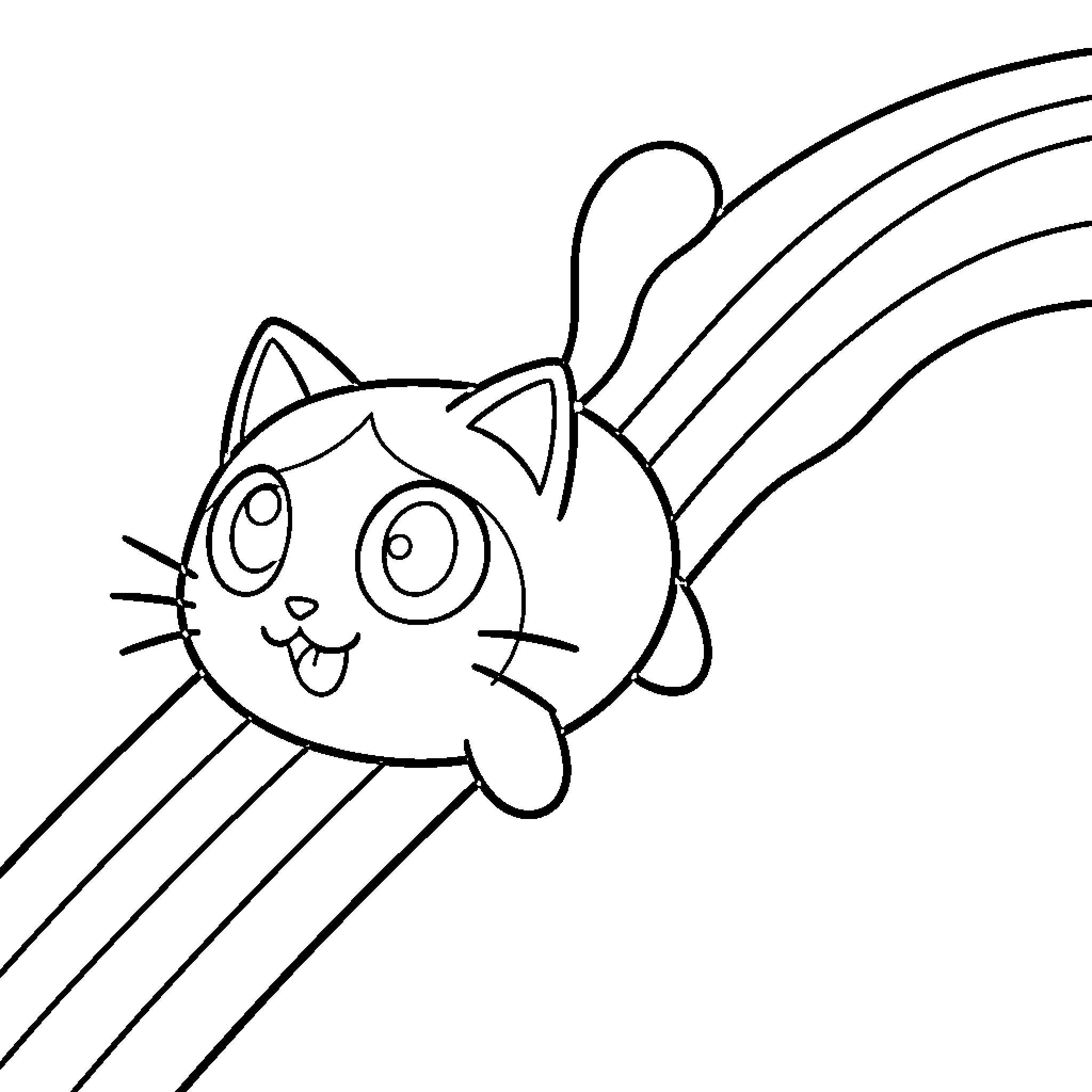 Nyan Cat soaring through the skies Coloring Page (free black-and-white line drawing printable PDF for all, from beginners to advanced learners, including children, teens, adults, and seniors)