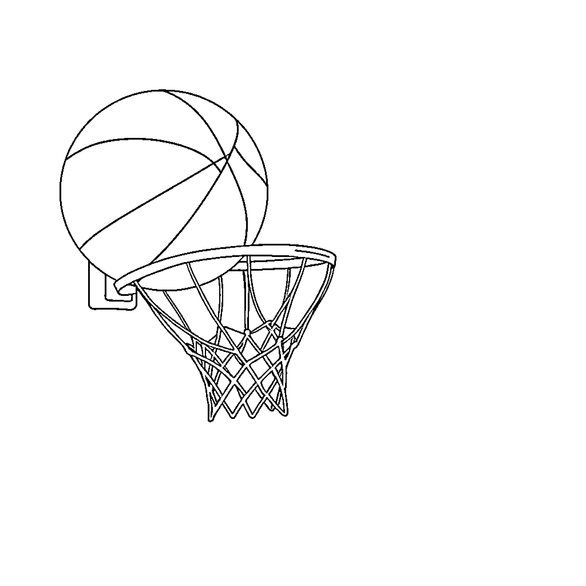 Basketball game equipment in simple line art Coloring Page (free black-and-white line drawing printable PDF for all, from beginners to advanced learners, including children, teens, adults, and seniors)