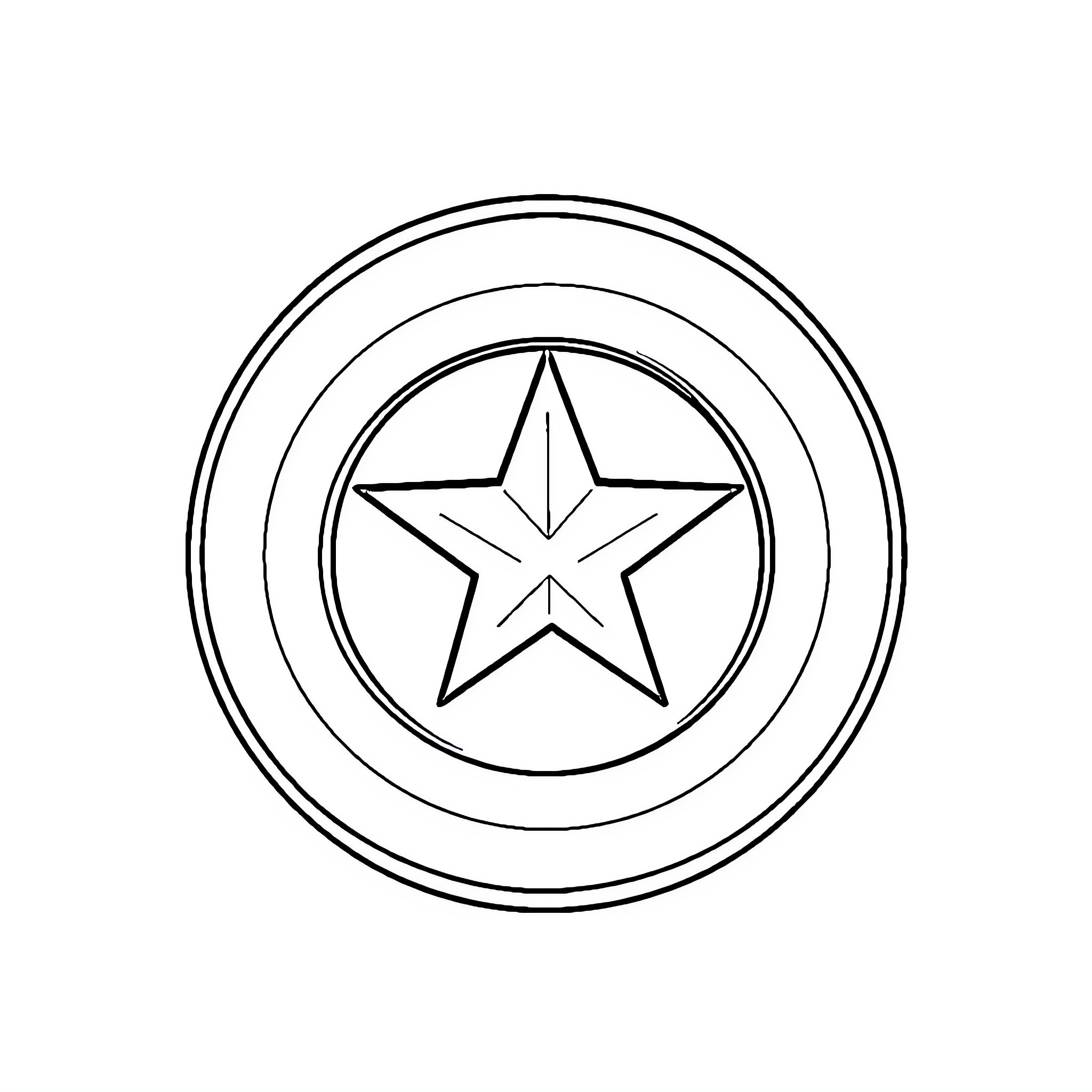 Captain America's shield with a prominent star Coloring Page (free black-and-white line drawing printable PDF for all, from beginners to advanced learners, including children, teens, adults, and seniors)