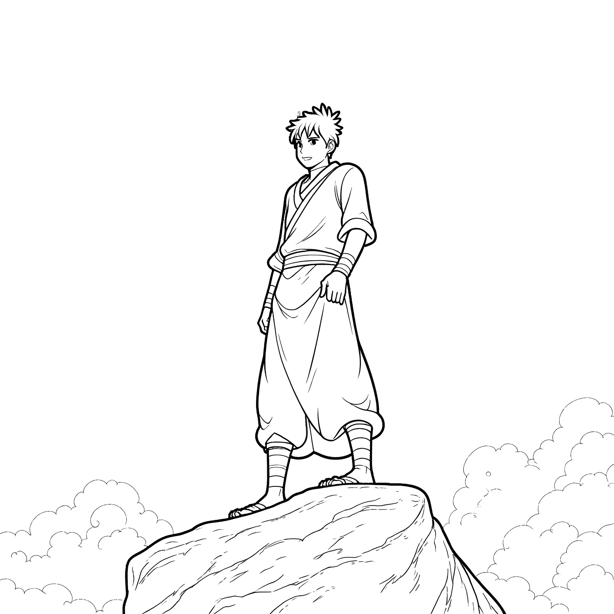 Firelord stands resolute on the cliffside Coloring Page (free black-and-white line drawing printable PDF for all, from beginners to advanced learners, including children, teens, adults, and seniors)