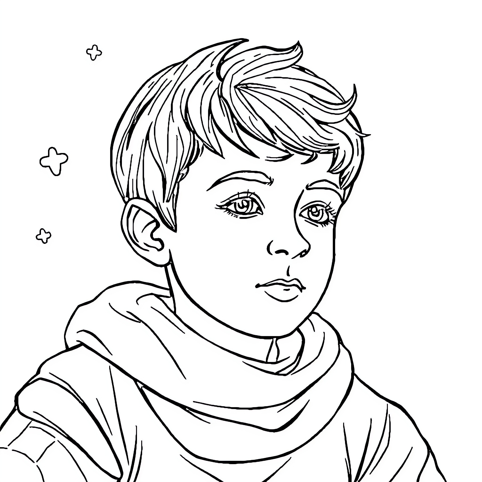 Autism: Boy lost in thoughtful contemplation Coloring Page (free black-and-white line drawing printable PDF for all, from beginners to advanced learners, including children, teens, adults, and seniors)