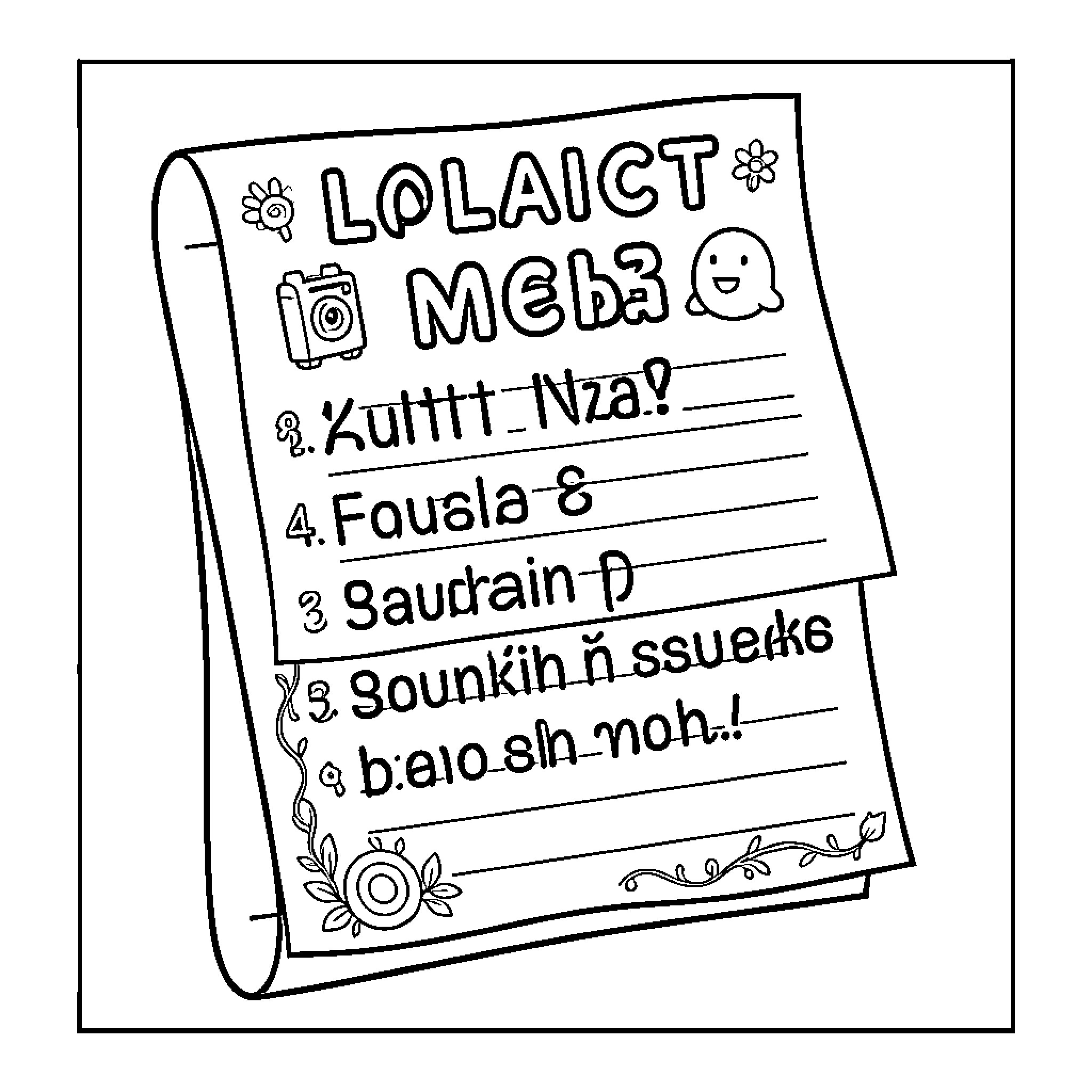 Letter featuring whimsical doodles and playful text Coloring Page (free black-and-white line drawing printable PDF for all, from beginners to advanced learners, including children, teens, adults, and seniors)