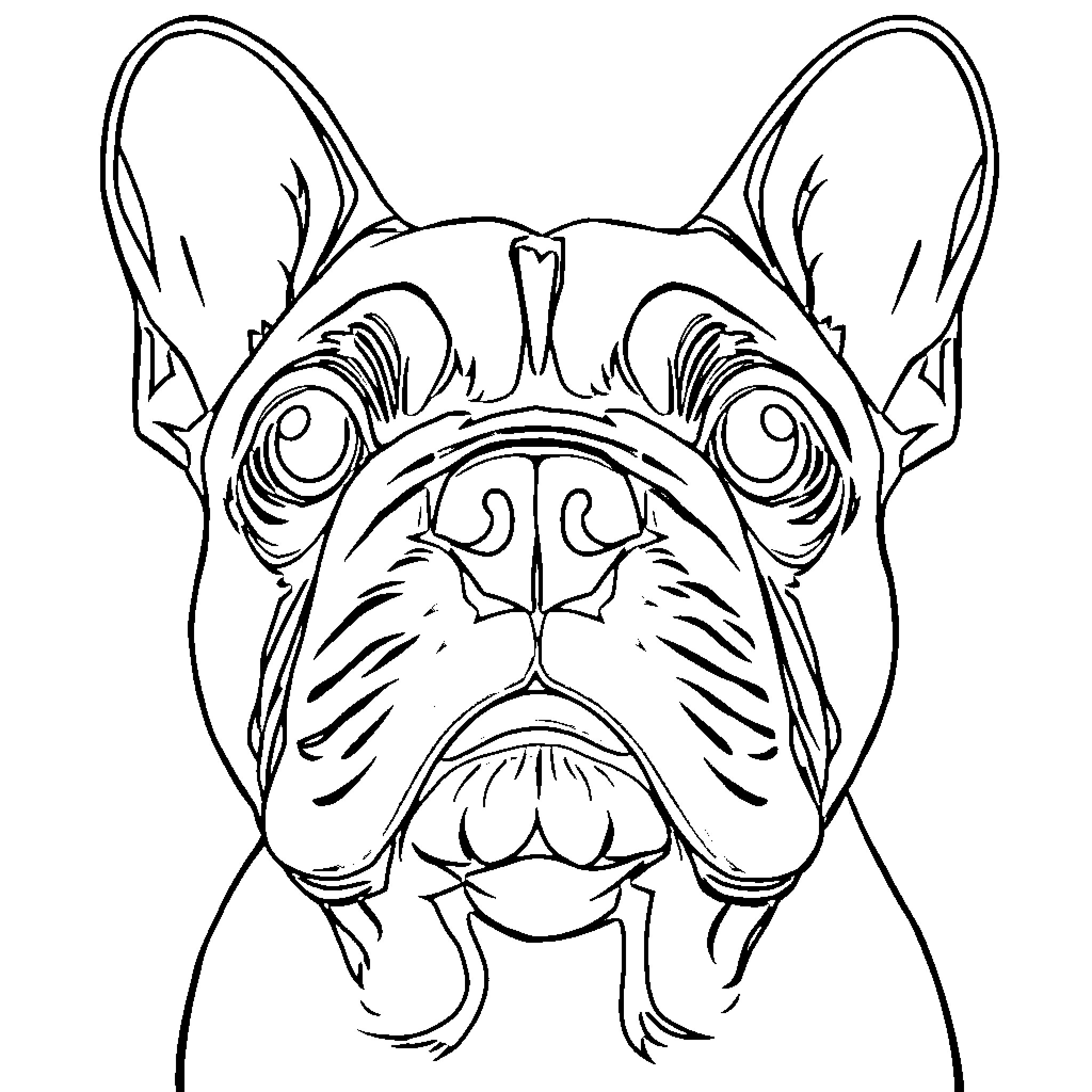 French Bulldog in a Playful Pose Coloring Page (free black-and-white line drawing printable PDF for all, from beginners to advanced learners, including children, teens, adults, and seniors)