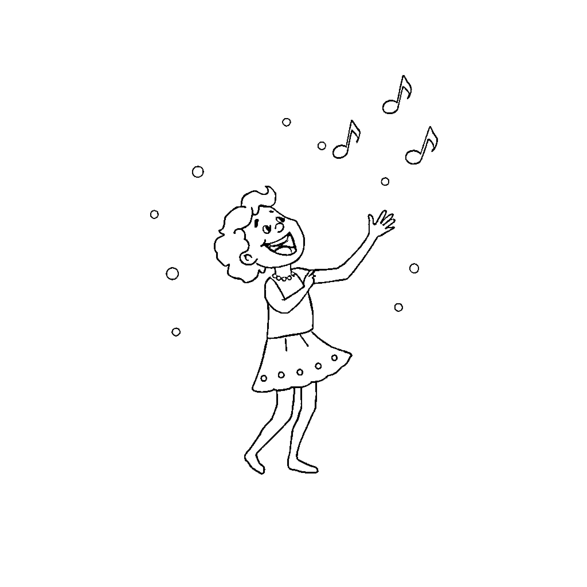 Tralalero child dancing with musical notes Coloring Page (free black-and-white line drawing printable PDF for all, from beginners to advanced learners, including children, teens, adults, and seniors)