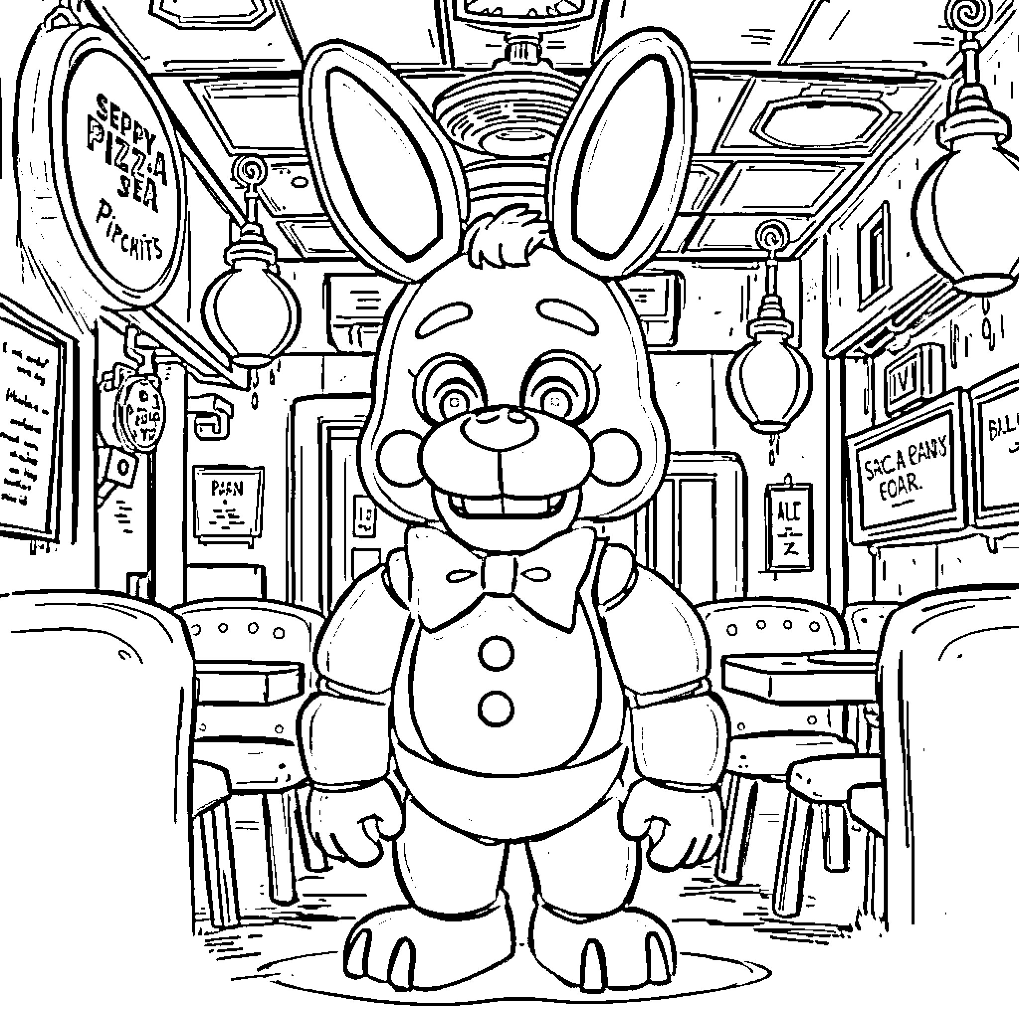 Bonnie's Exciting Diner Adventure Coloring Page (free black-and-white line drawing printable PDF for all, from beginners to advanced learners, including children, teens, adults, and seniors)
