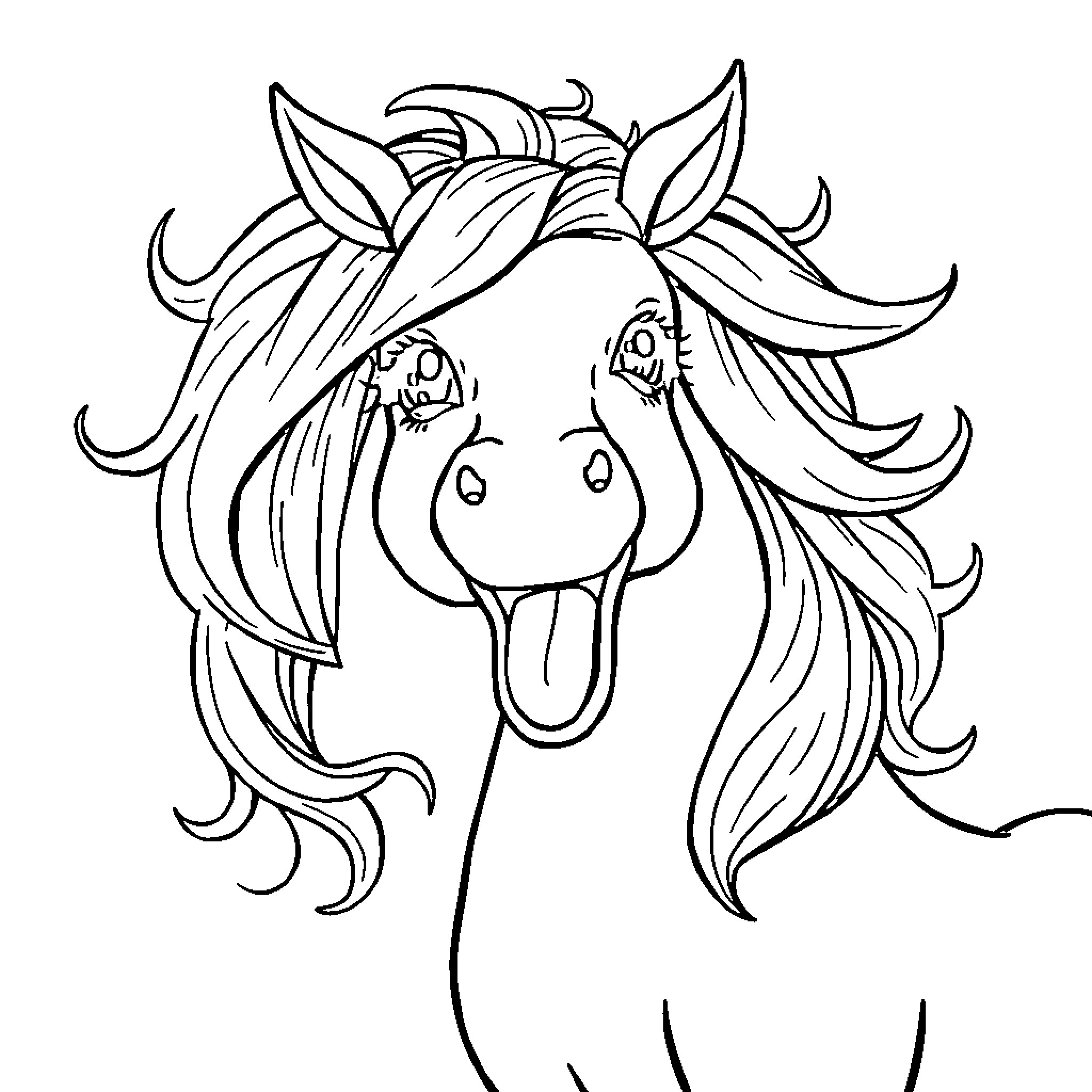 Unicorn with Playful Expressions Coloring Page (free black-and-white line drawing printable PDF for all, from beginners to advanced learners, including children, teens, adults, and seniors)