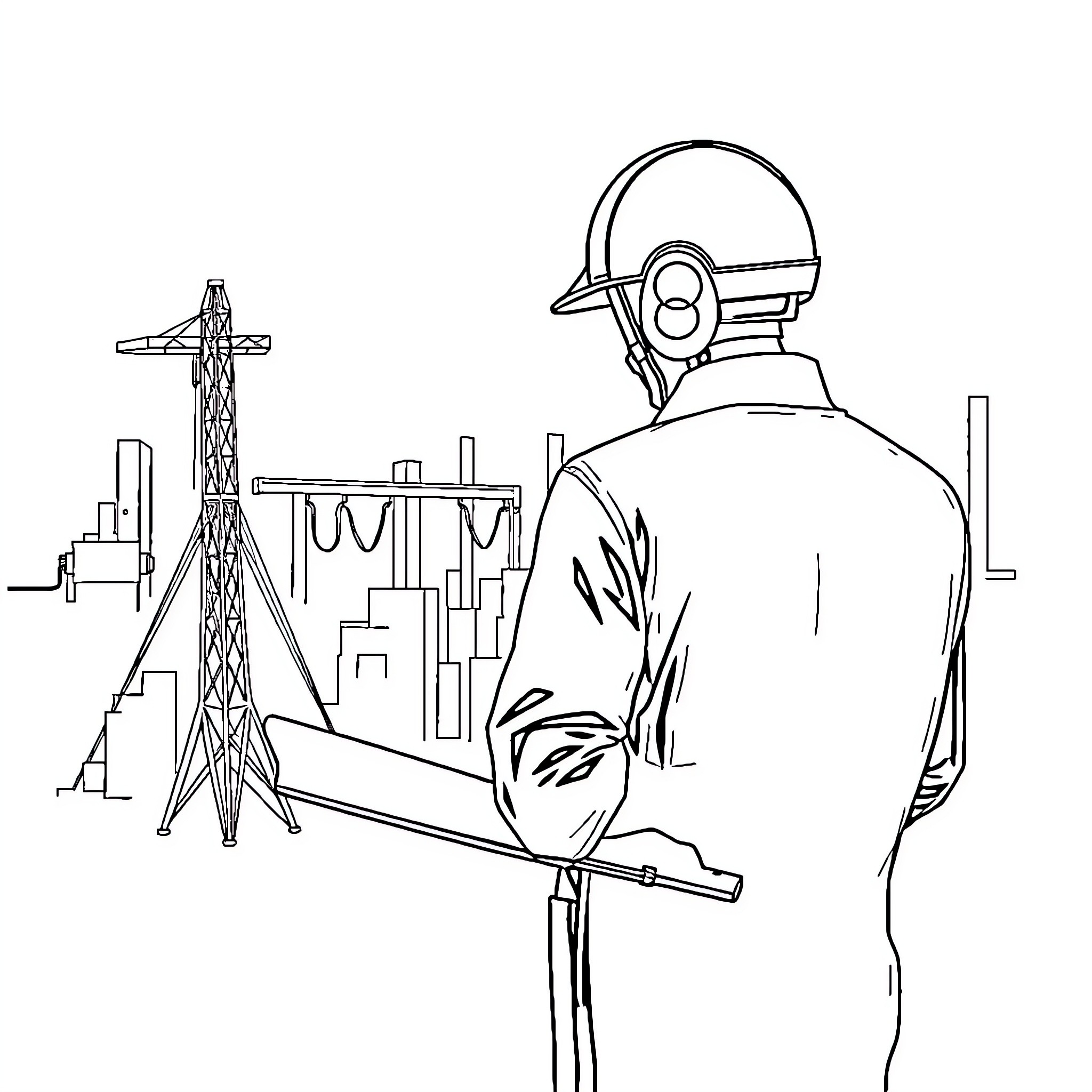 Operational Excellence in Industrial Construction Coloring Page (free black-and-white line drawing printable PDF for all, from beginners to advanced learners, including children, teens, adults, and seniors)