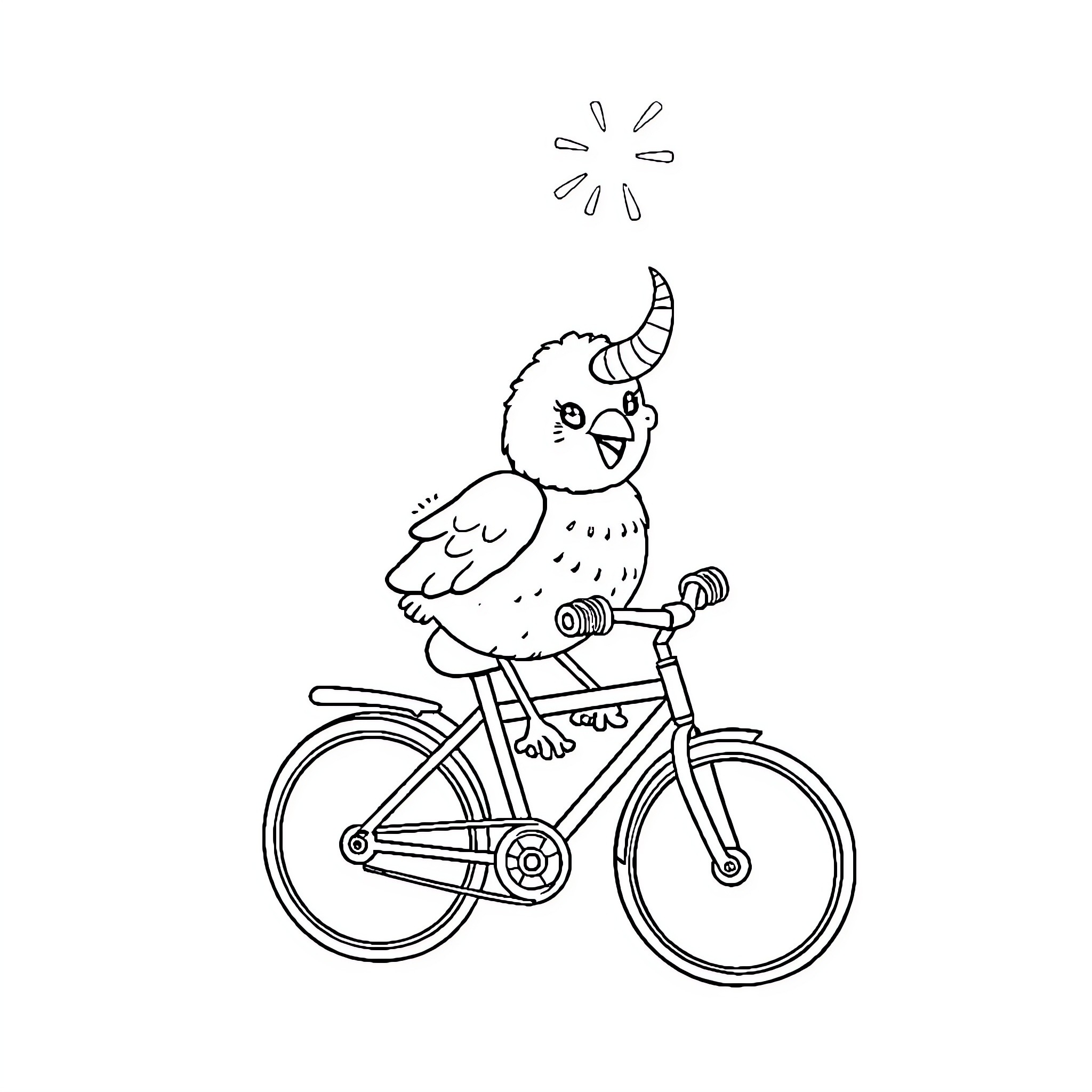 Hedgehog riding a bicycle happily Coloring Page (free black-and-white line drawing printable PDF for all, from beginners to advanced learners, including children, teens, adults, and seniors)