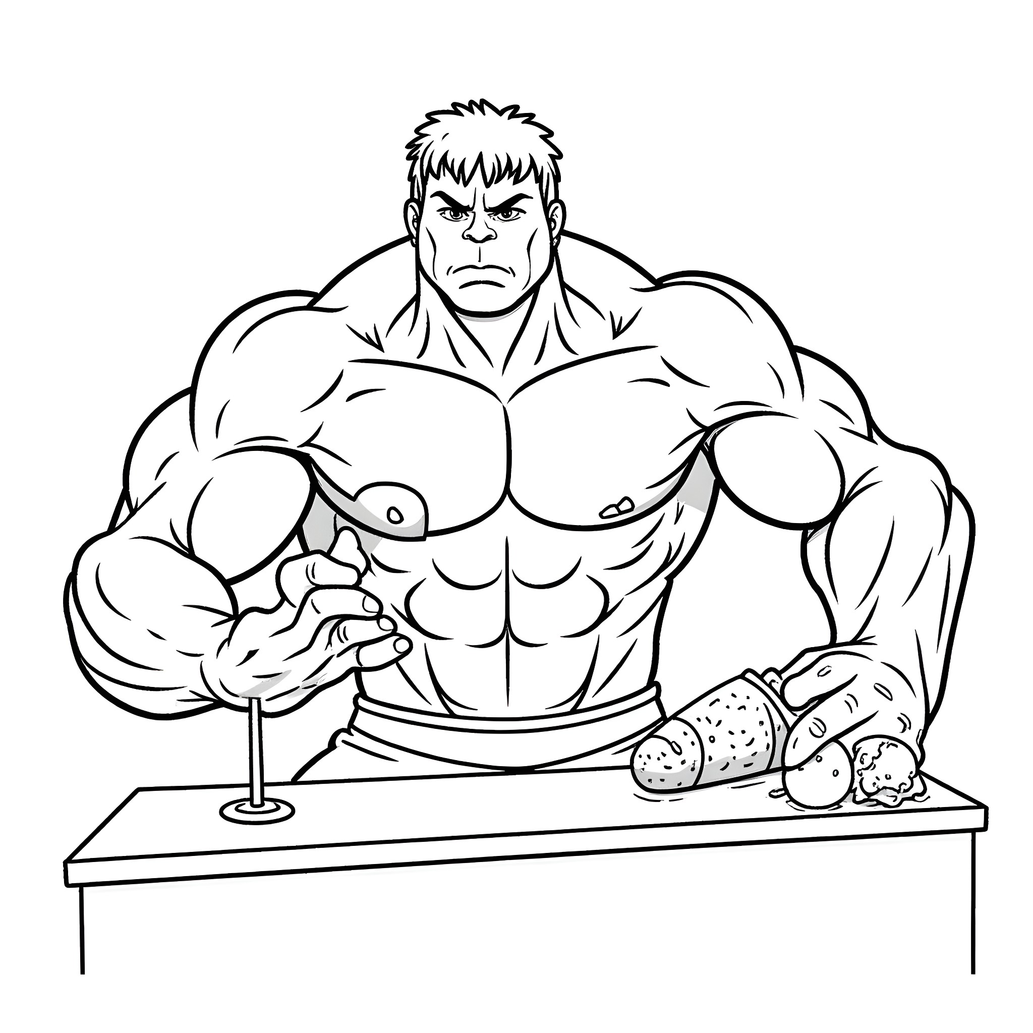 Hulk Preparing a Healthy Meal Coloring Page (free black-and-white line drawing printable PDF for all, from beginners to advanced learners, including children, teens, adults, and seniors)