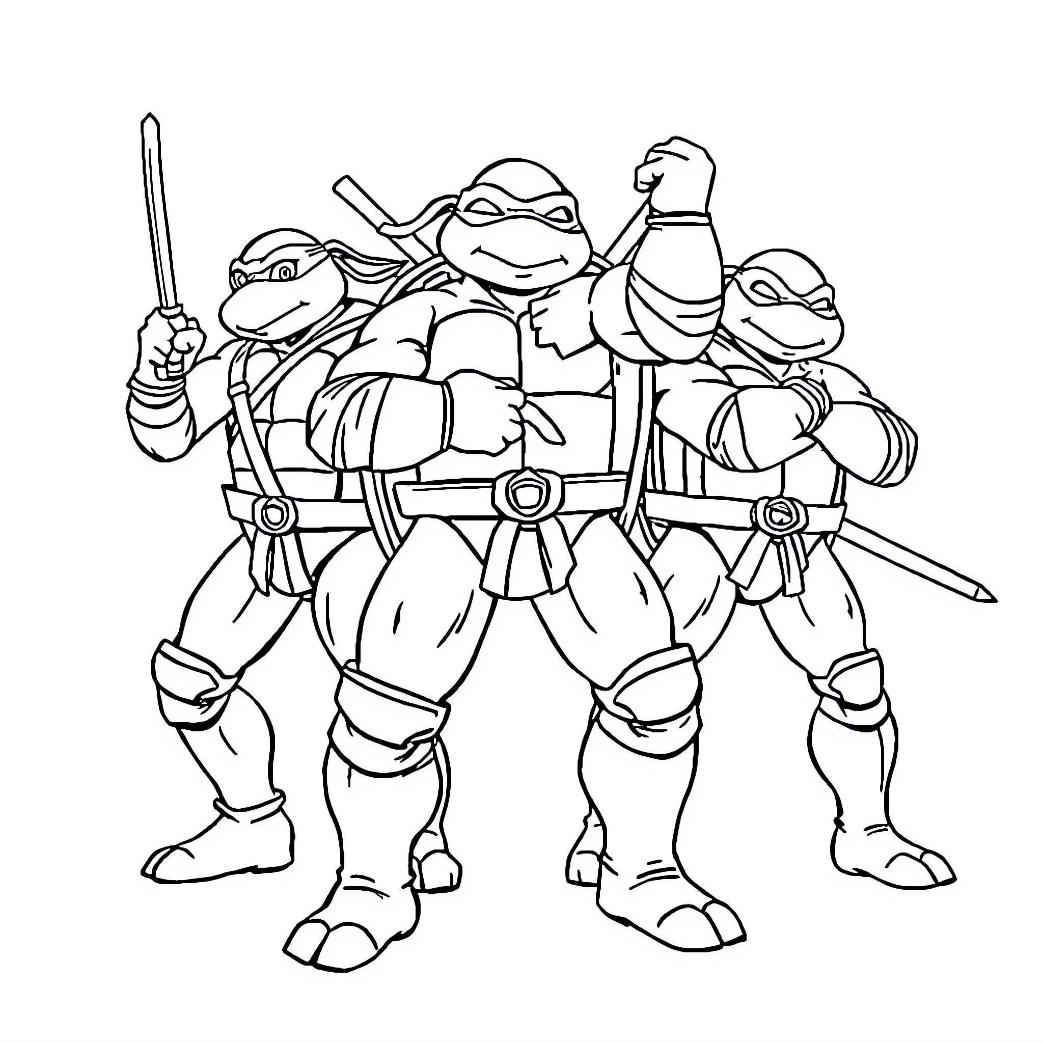 Teenage Mutant Ninja Turtles ready for action Coloring Page (free black-and-white line drawing printable PDF for all, from beginners to advanced learners, including children, teens, adults, and seniors)