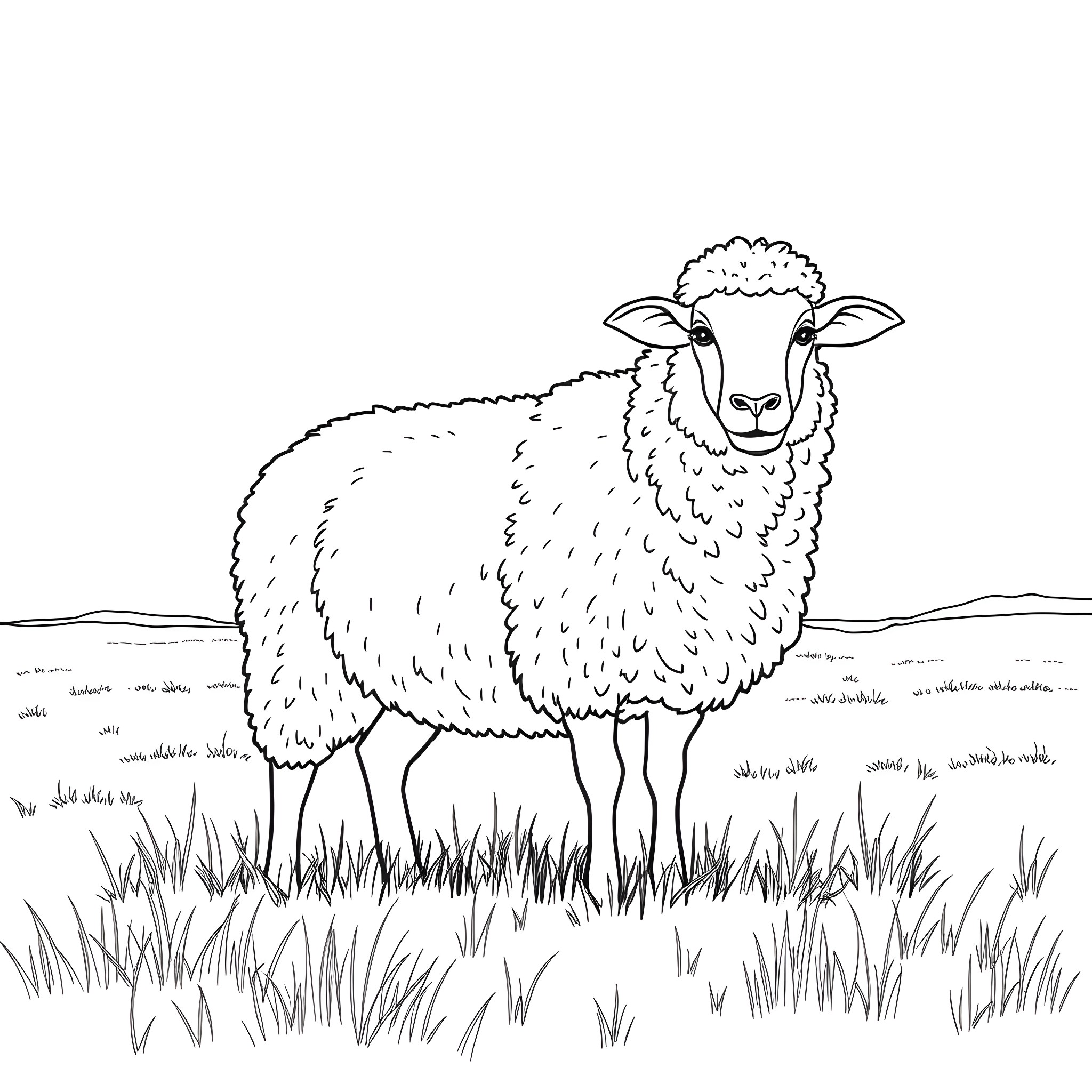 Sheep standing peacefully in a field Coloring Page (free black-and-white line drawing printable PDF for all, from beginners to advanced learners, including children, teens, adults, and seniors)