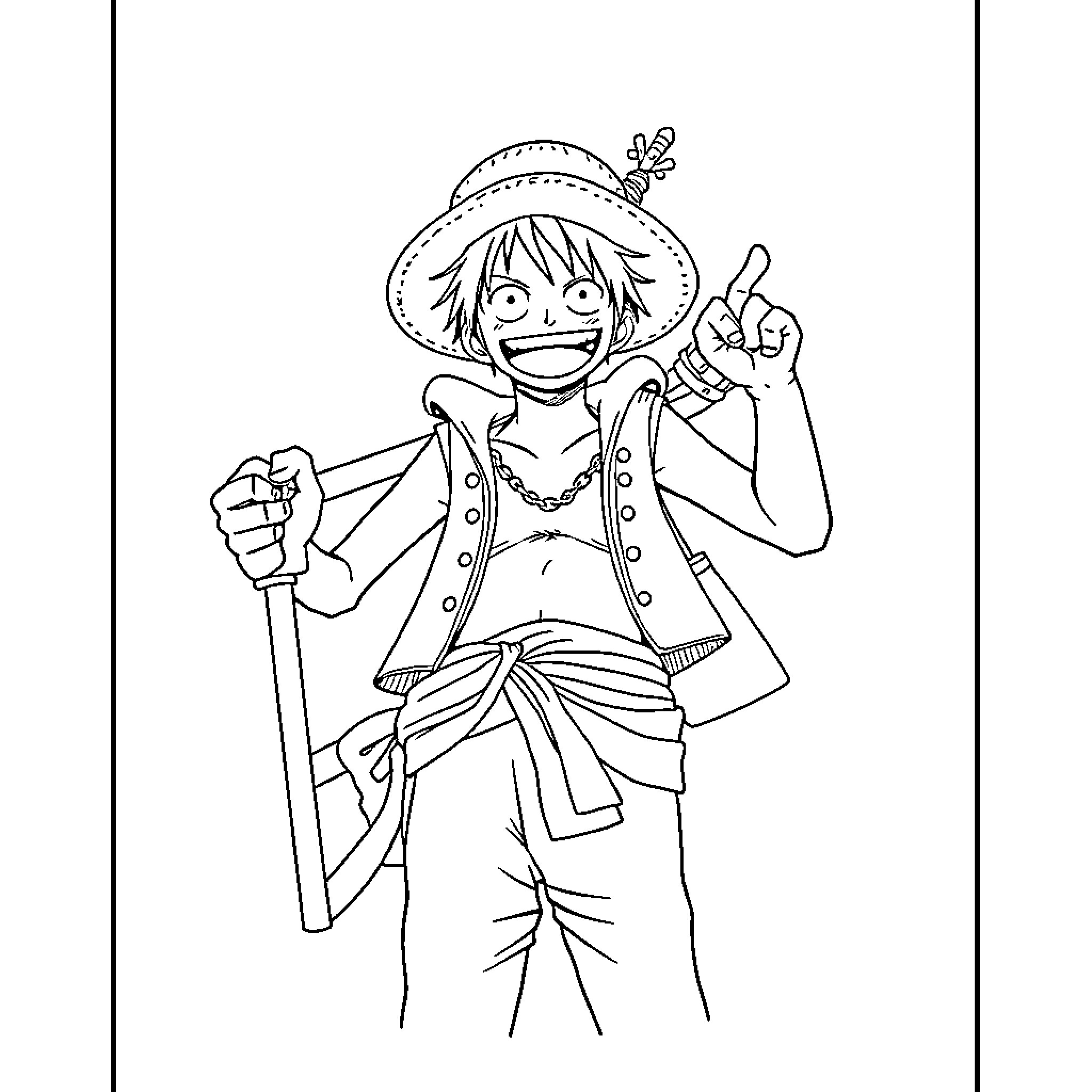 Luffy's Adventurous Spirit Coloring Page (free black-and-white line drawing printable PDF for all, from beginners to advanced learners, including children, teens, adults, and seniors)