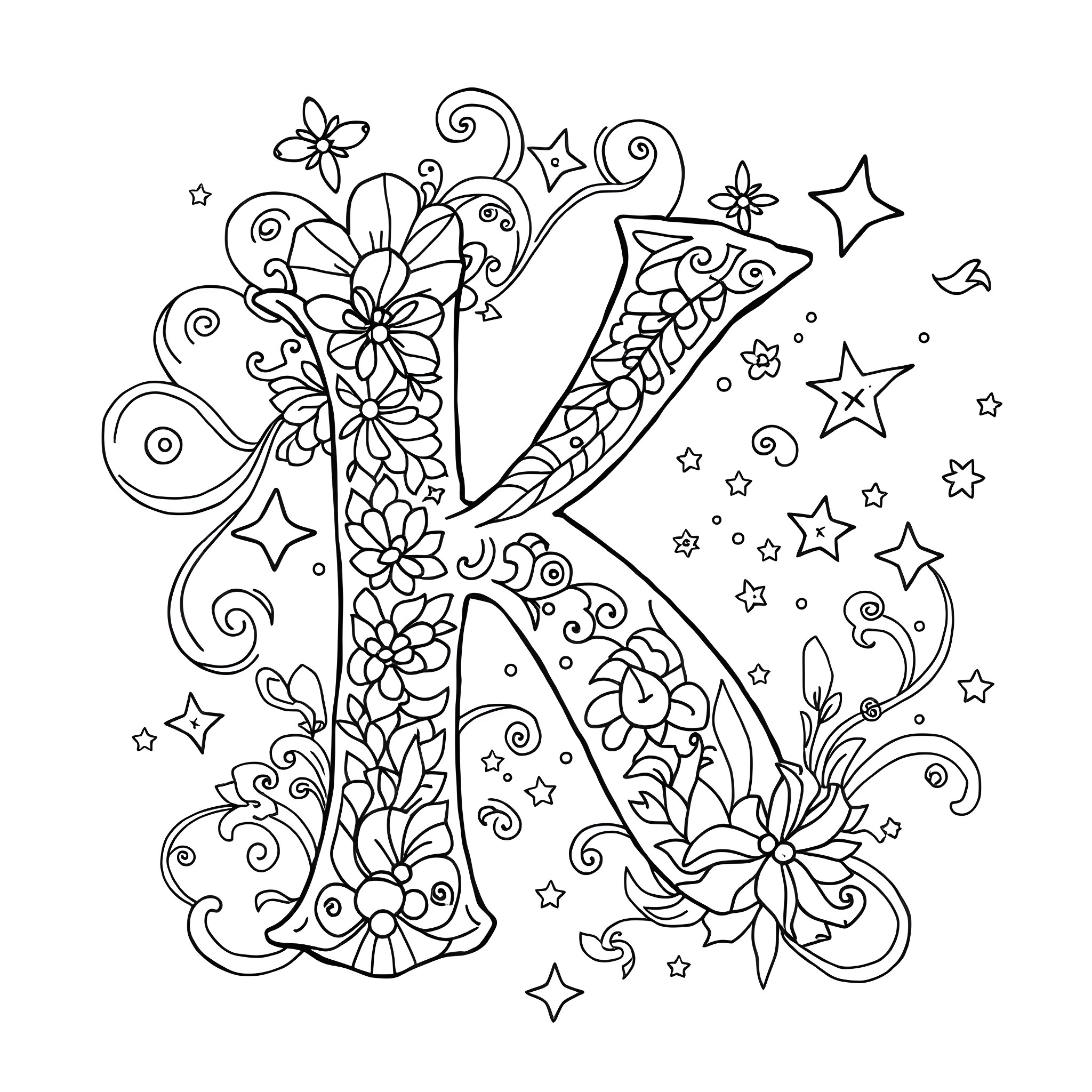 Kinetic Kaleidoscope of Floral Flair Coloring Page (free black-and-white line drawing printable PDF for all, from beginners to advanced learners, including children, teens, adults, and seniors)