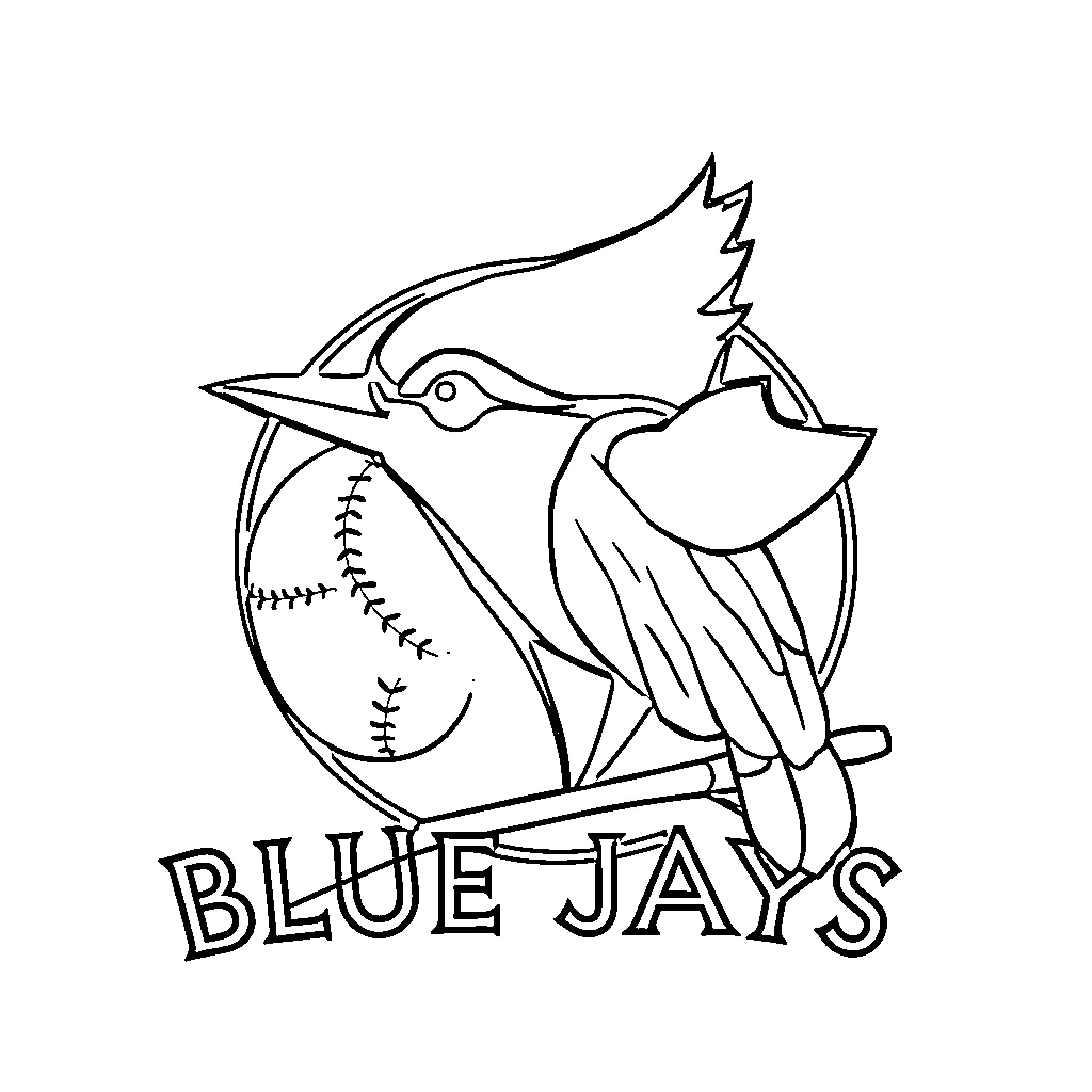 Blue Jay proudly displaying its team logo Coloring Page (free black-and-white line drawing printable PDF for all, from beginners to advanced learners, including children, teens, adults, and seniors)