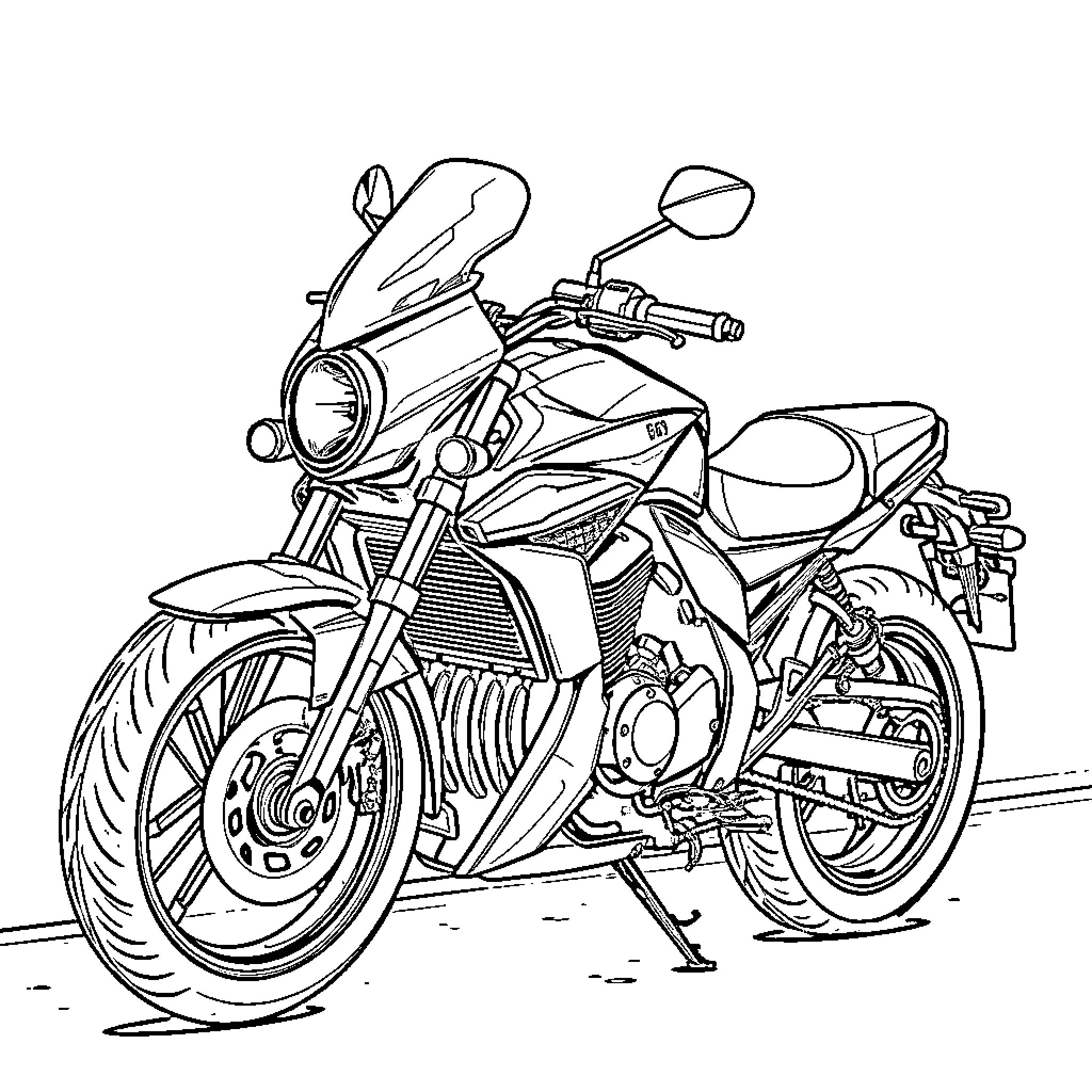 Raider speeding on powerful motorcycle Coloring Page (free black-and-white line drawing printable PDF for all, from beginners to advanced learners, including children, teens, adults, and seniors)