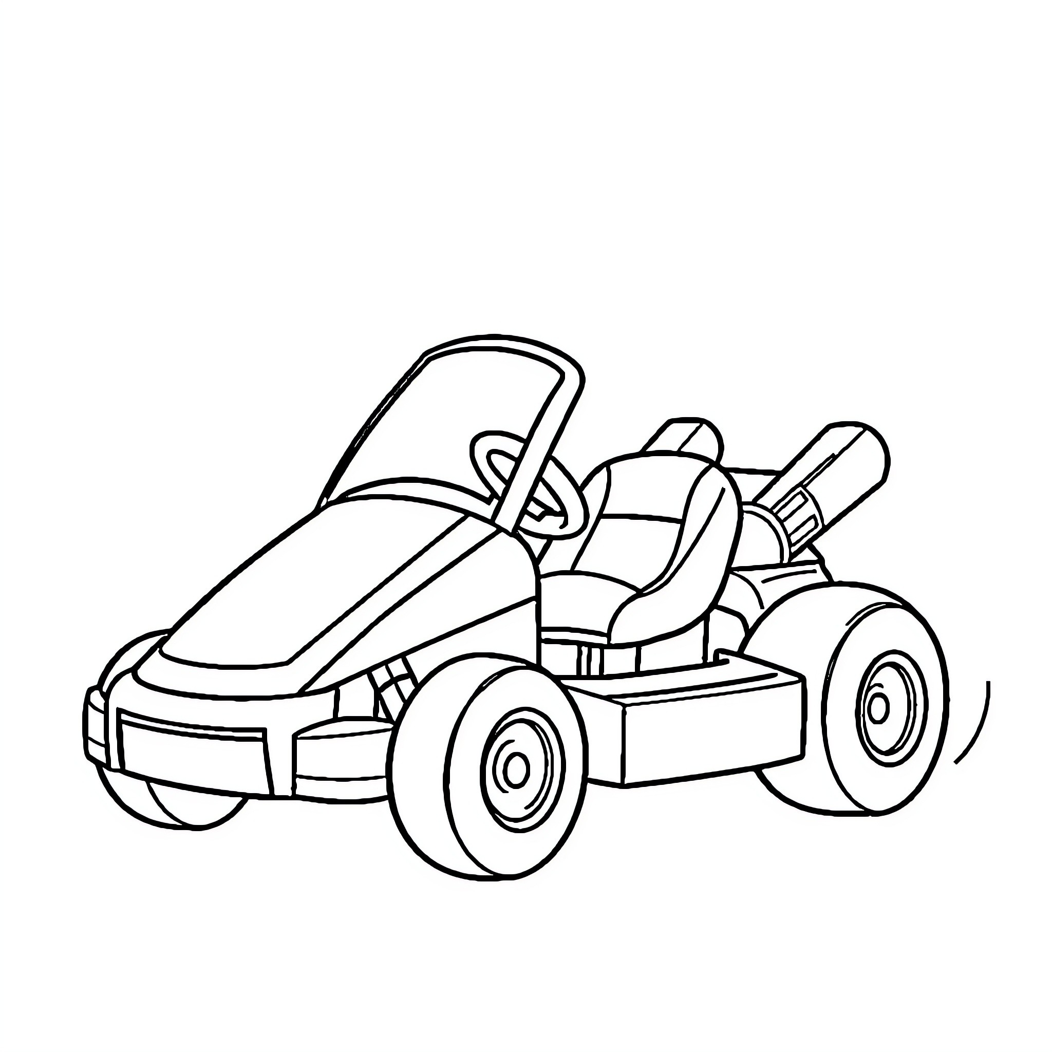 Mario Kart Go-Kart Racing Vehicle Coloring Page (free black-and-white line drawing printable PDF for all, from beginners to advanced learners, including children, teens, adults, and seniors)