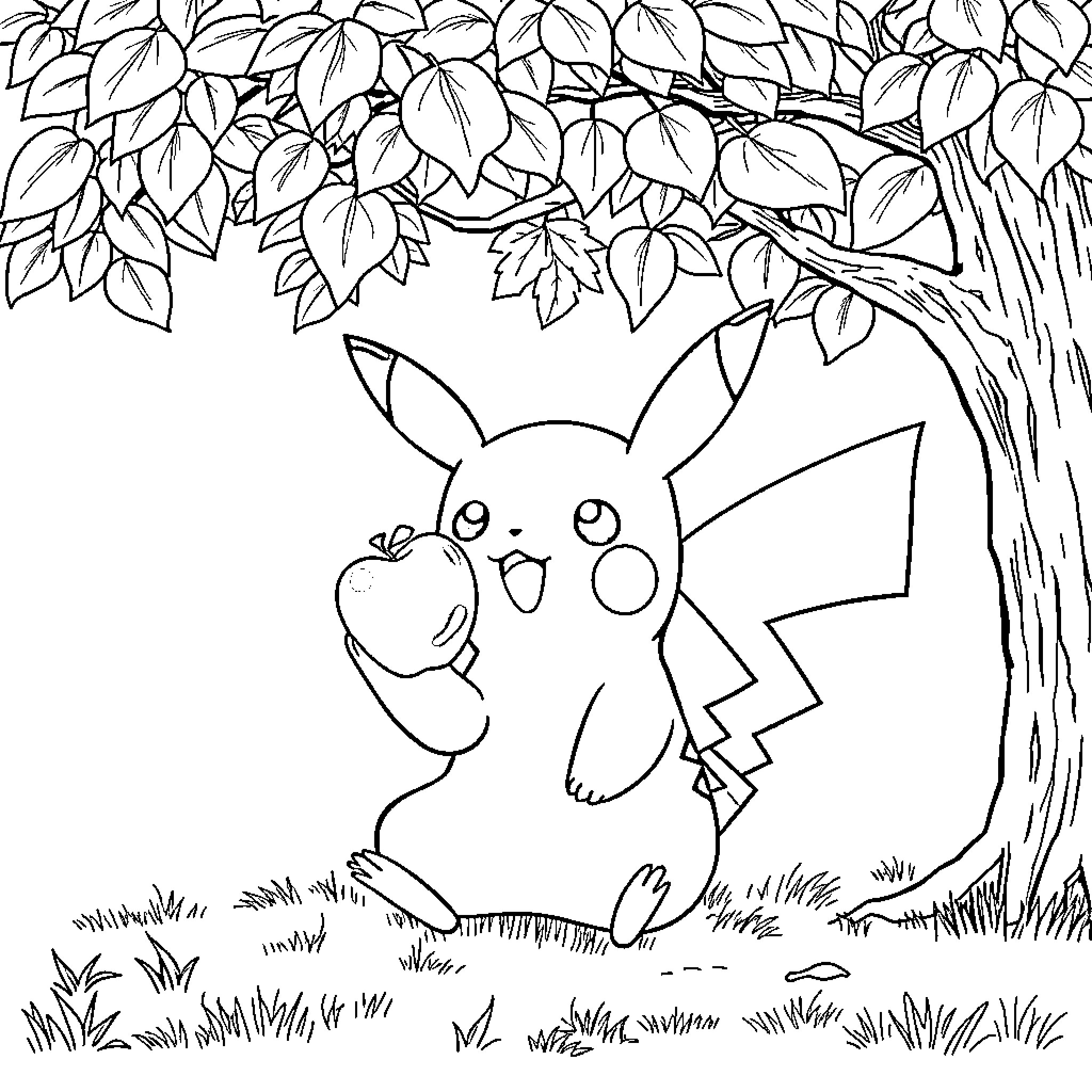 Pikachu exploring the nature Coloring Page (free black-and-white line drawing printable PDF for all, from beginners to advanced learners, including children, teens, adults, and seniors)