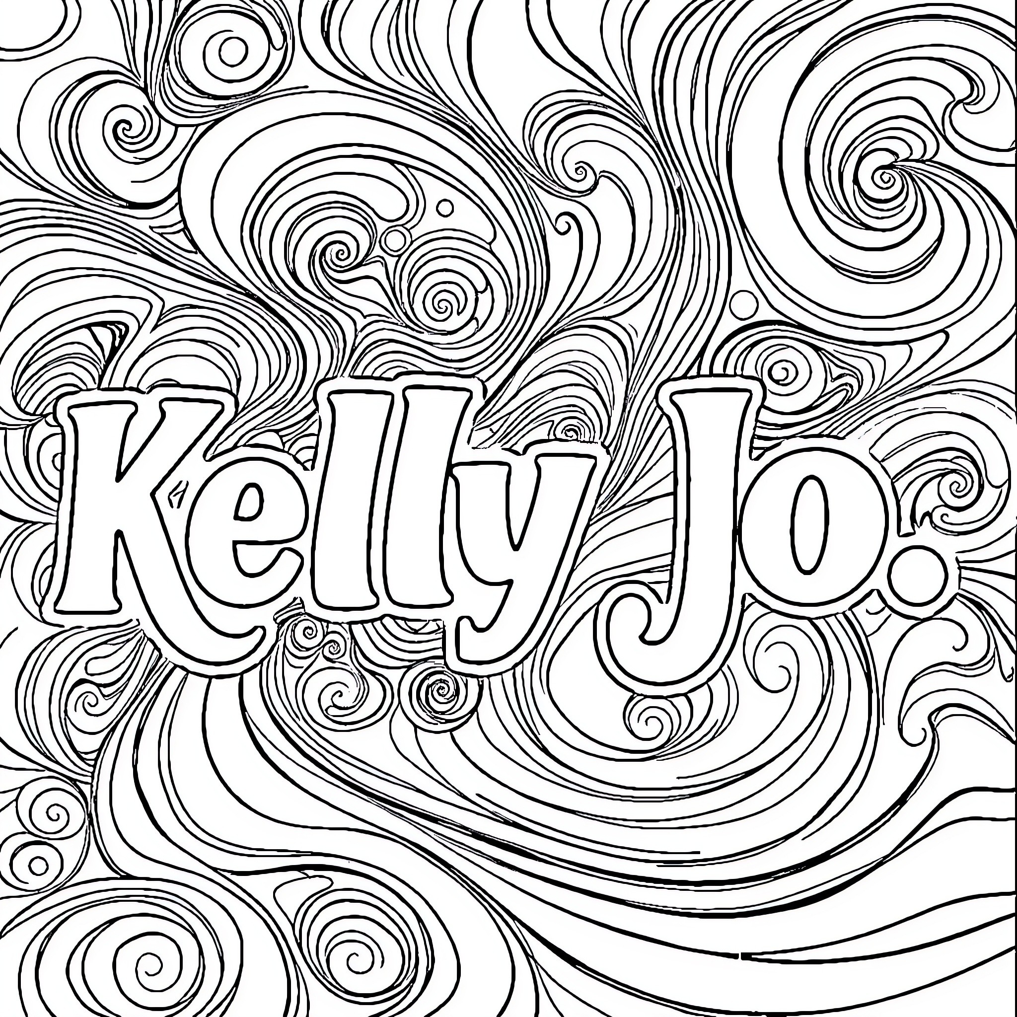 Kelly Jo's Vibrant and Swirling Doodle Coloring Page (free black-and-white line drawing printable PDF for all, from beginners to advanced learners, including children, teens, adults, and seniors)
