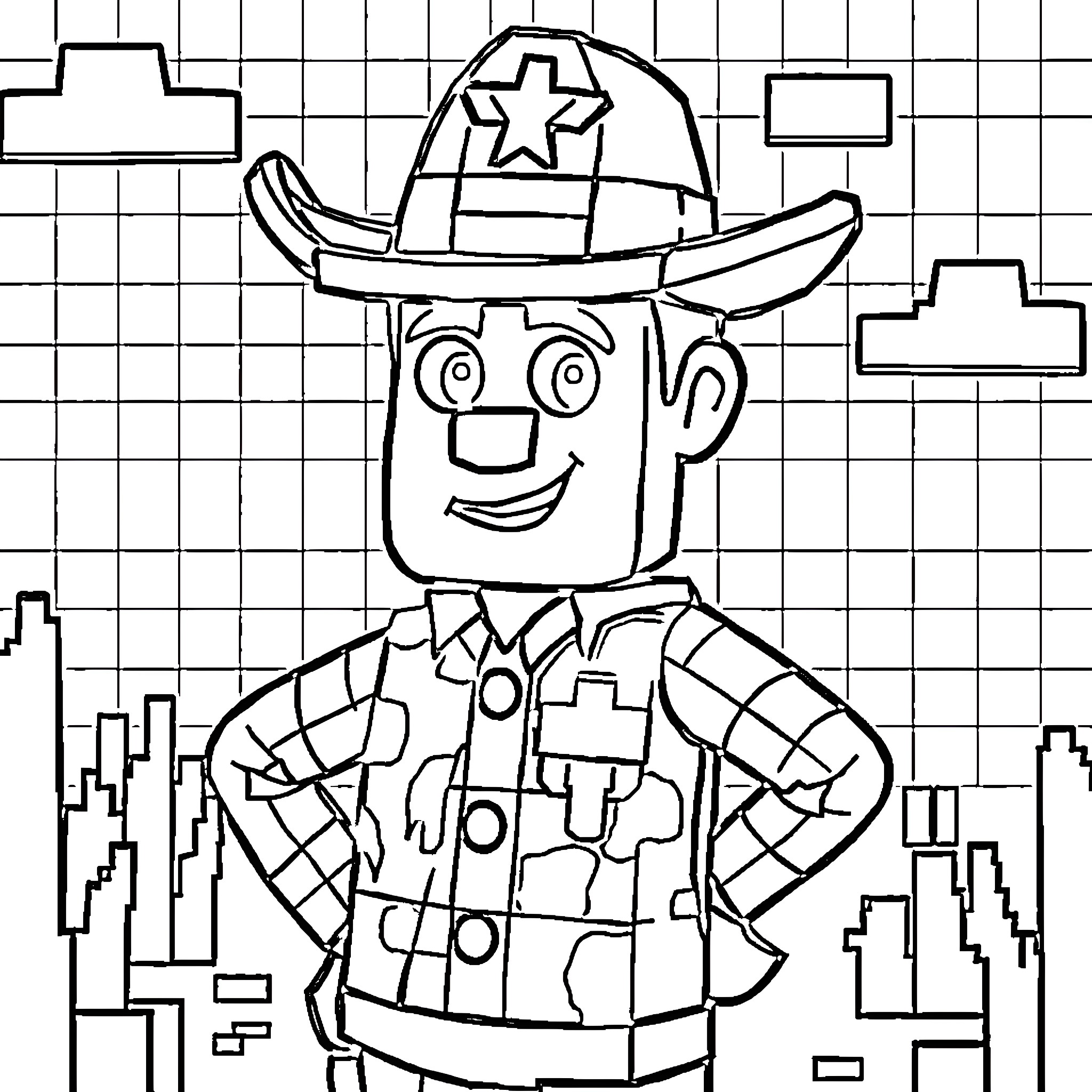 Woody in a Friendly Pose Coloring Page (free black-and-white line drawing printable PDF for all, from beginners to advanced learners, including children, teens, adults, and seniors)