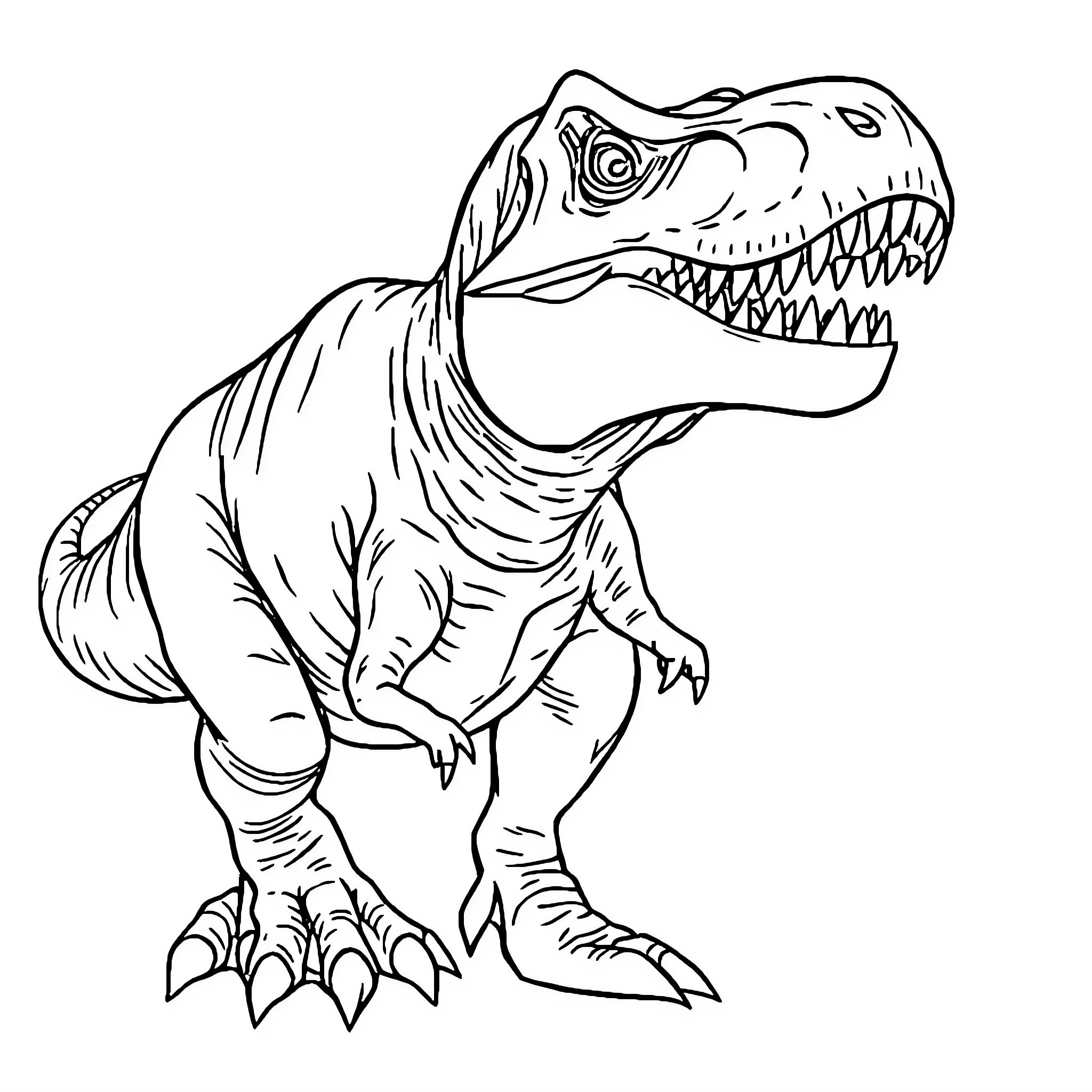Tyrannosaurus Rex Roaring Ferociously Coloring Page (free black-and-white line drawing printable PDF for all, from beginners to advanced learners, including children, teens, adults, and seniors)