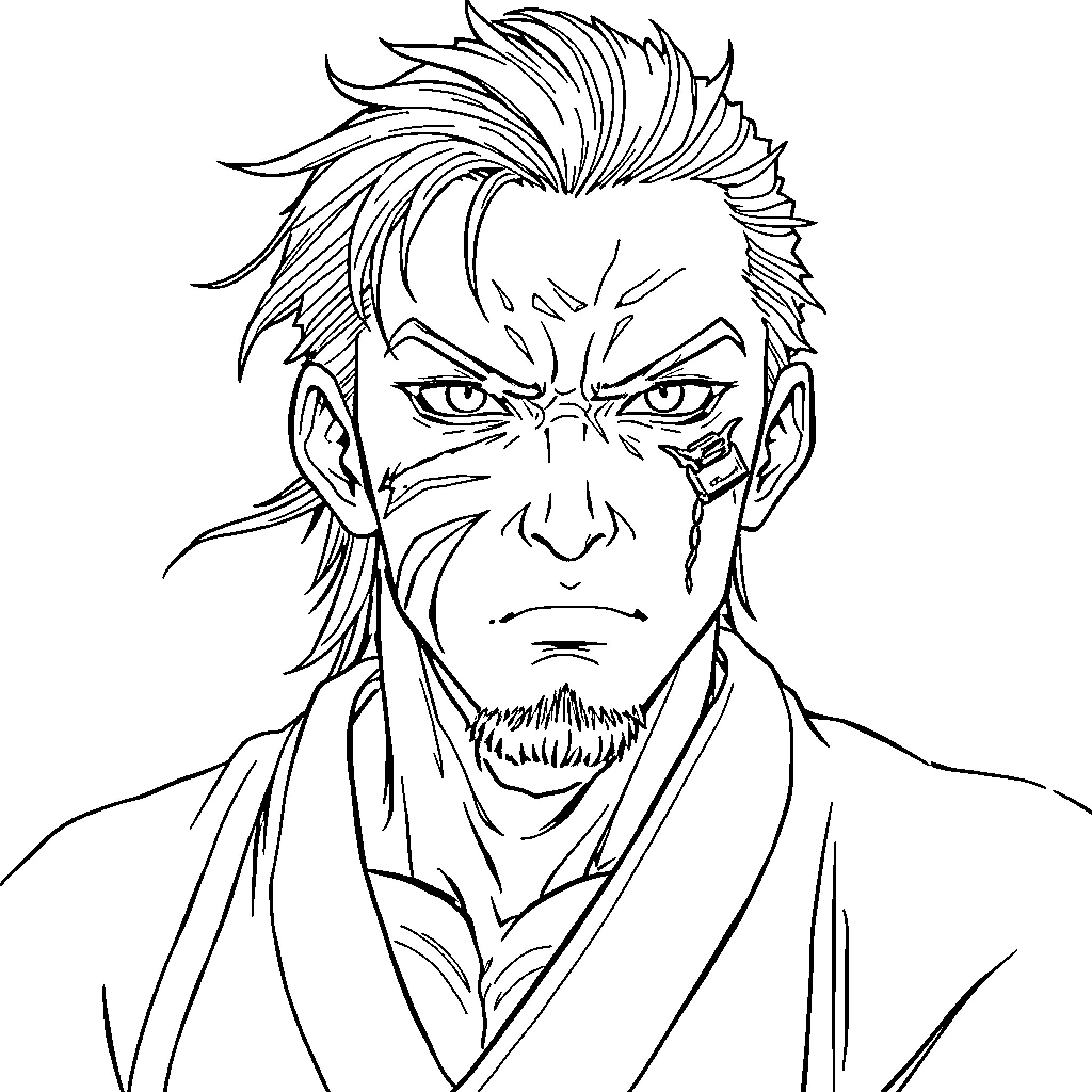 Tanjiro's Determined Expression in Anime Sketch Coloring Page (free black-and-white line drawing printable PDF for all, from beginners to advanced learners, including children, teens, adults, and seniors)