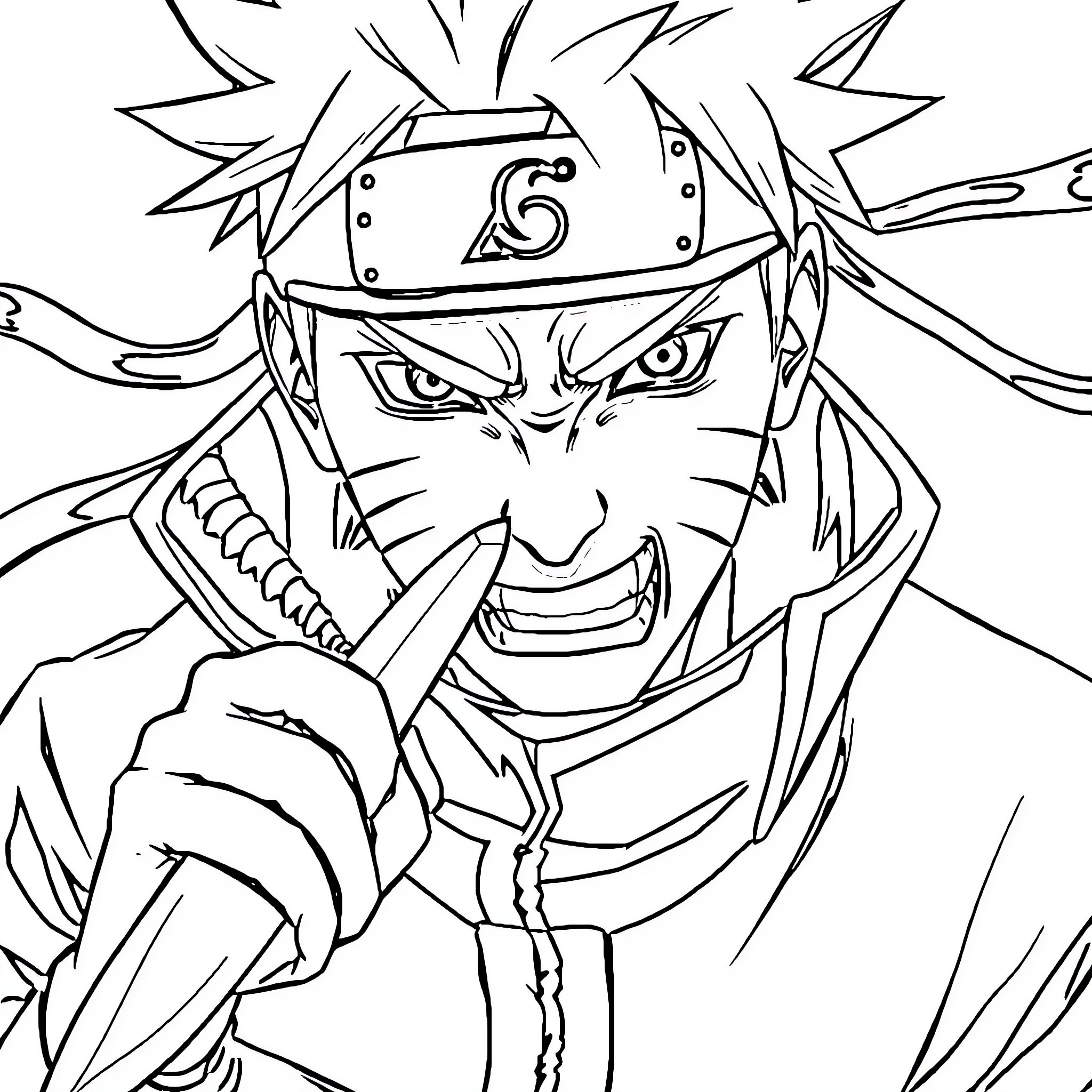 Naruto character in intense battle mode Coloring Page (free black-and-white line drawing printable PDF for all, from beginners to advanced learners, including children, teens, adults, and seniors)