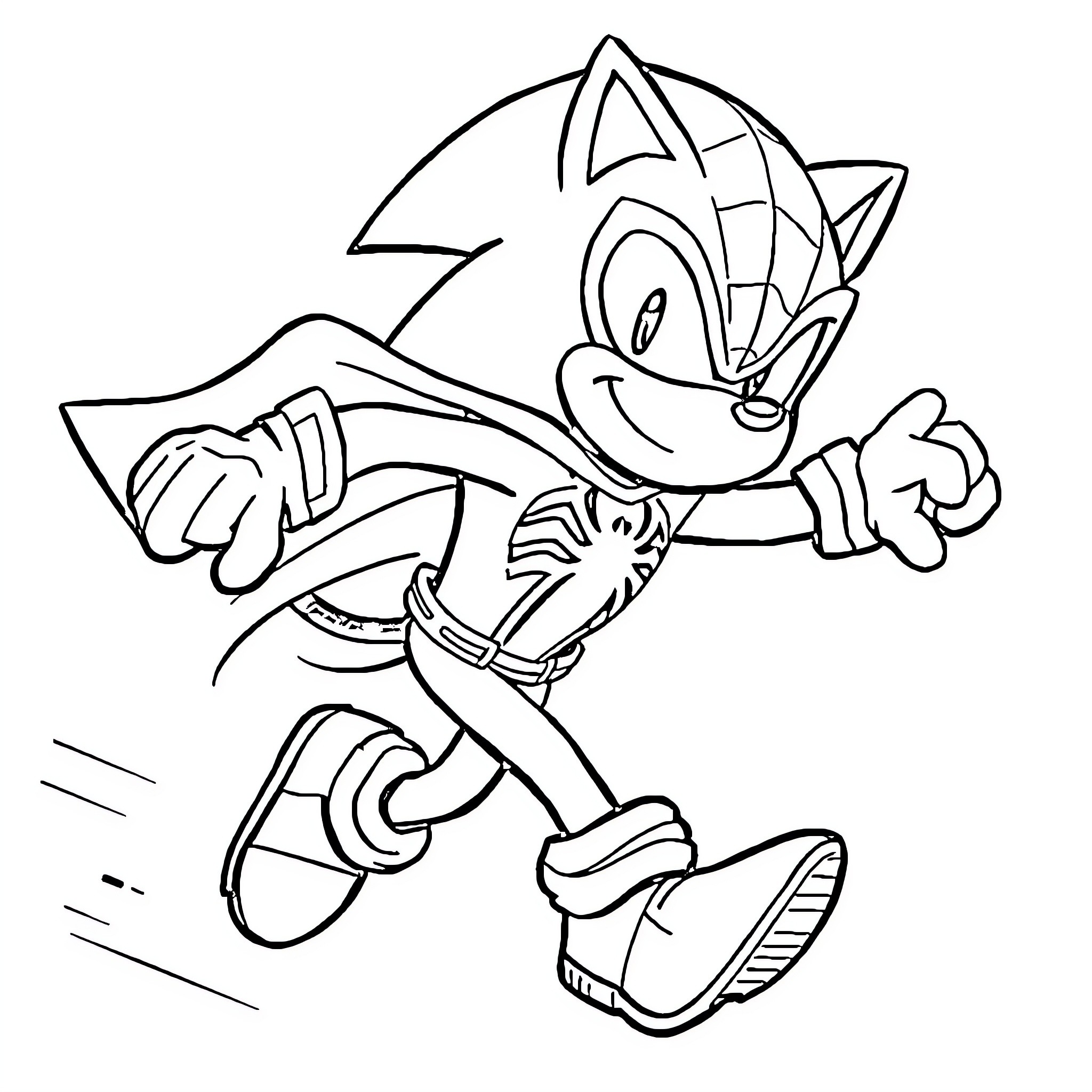 Sonic the Hedgehog running energetically Coloring Page (free black-and-white line drawing printable PDF for all, from beginners to advanced learners, including children, teens, adults, and seniors)