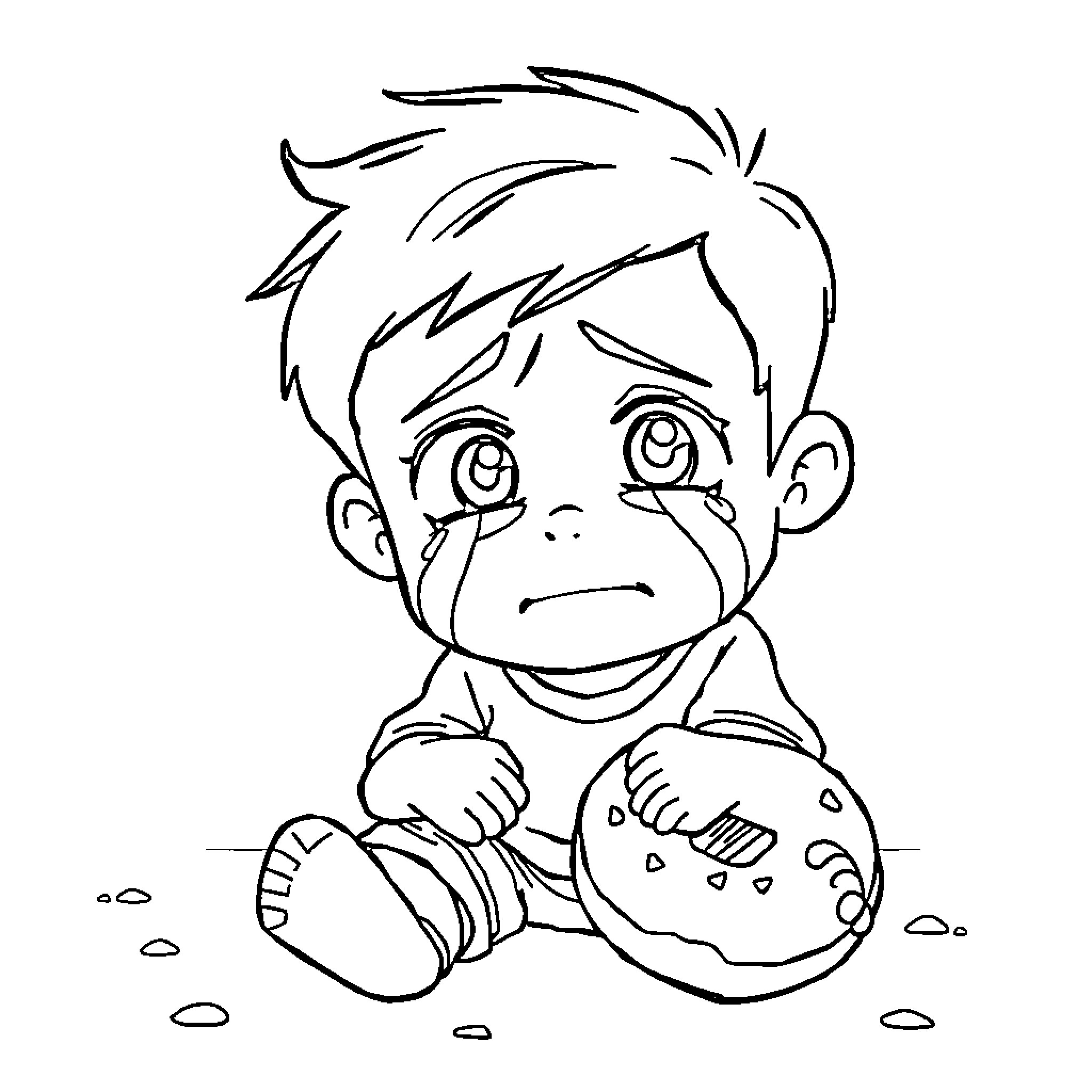 Kid feeling sad and lonely Coloring Page (free black-and-white line drawing printable PDF for all, from beginners to advanced learners, including children, teens, adults, and seniors)