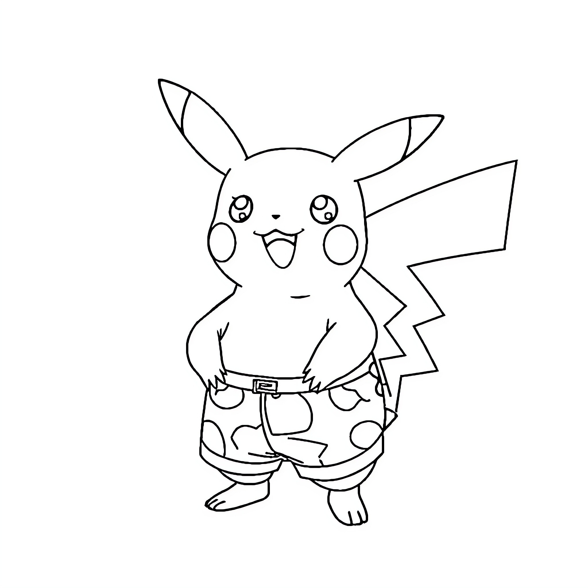 Pikachu's Delightful Antics Coloring Page (free black-and-white line drawing printable PDF for all, from beginners to advanced learners, including children, teens, adults, and seniors)