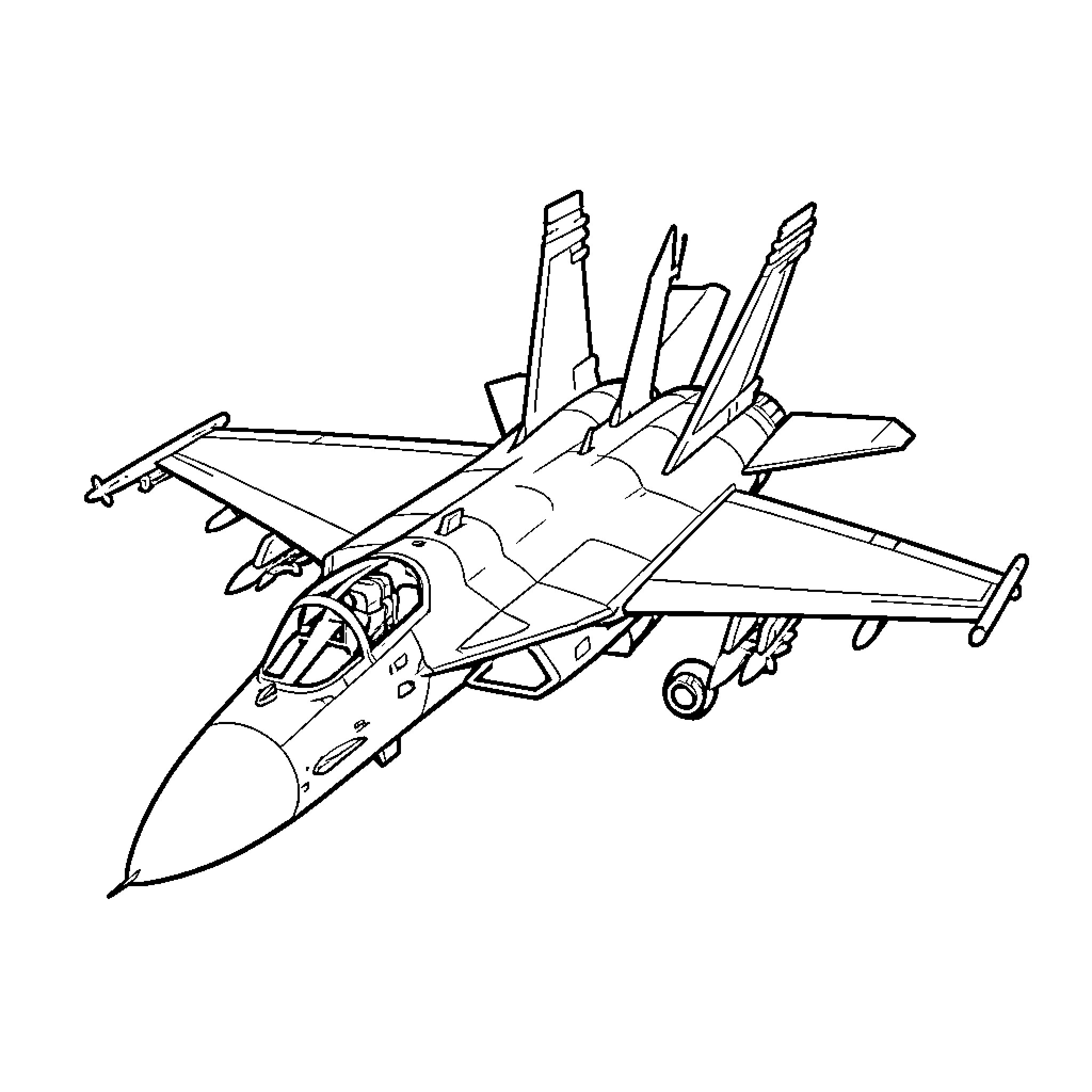 Jet fighter soaring through the sky Coloring Page (free black-and-white line drawing printable PDF for all, from beginners to advanced learners, including children, teens, adults, and seniors)