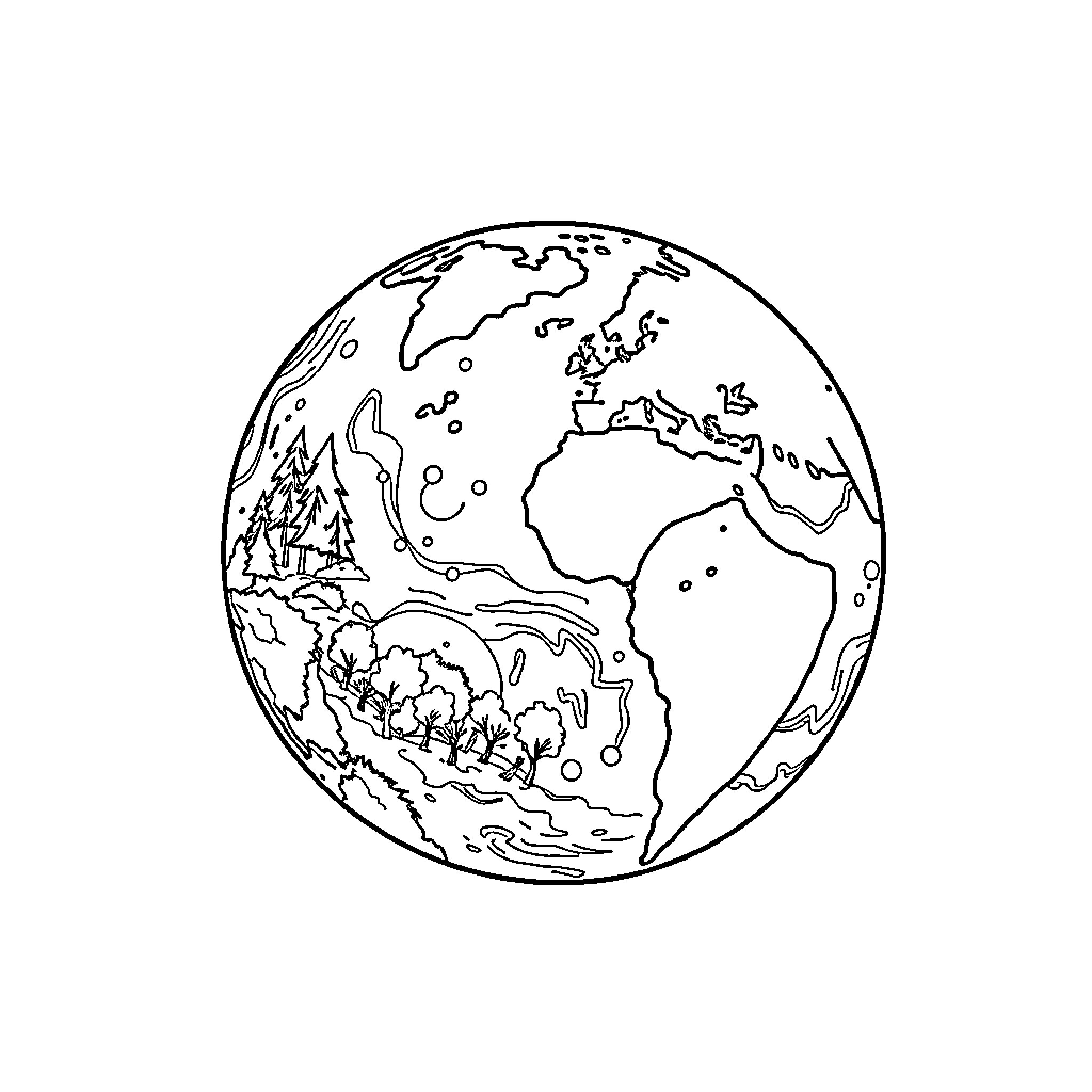 Earth's Wondrous Landscapes and Wildlife Coloring Page (free black-and-white line drawing printable PDF for all, from beginners to advanced learners, including children, teens, adults, and seniors)