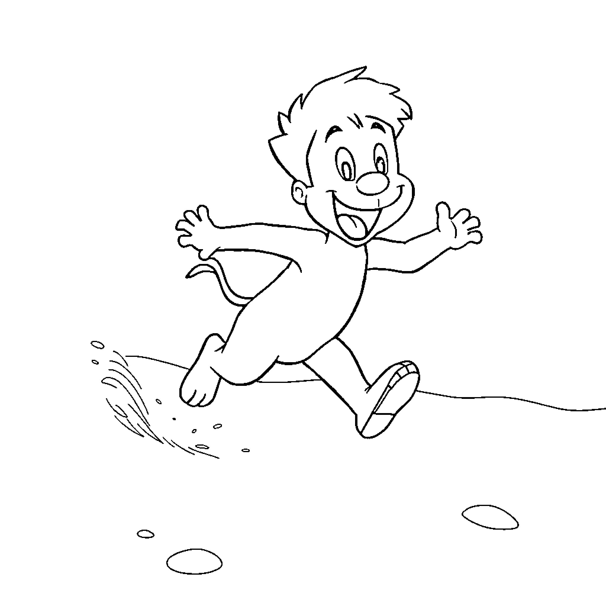 Simon jumping joyfully in the park Coloring Page (free black-and-white line drawing printable PDF for all, from beginners to advanced learners, including children, teens, adults, and seniors)