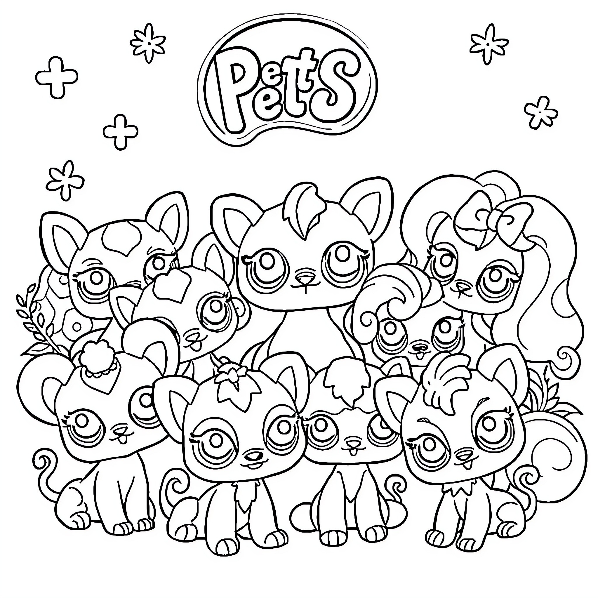 Pet Toy Coloring Page with Cute Cartoon Animals Coloring Page (free black-and-white line drawing printable PDF for all, from beginners to advanced learners, including children, teens, adults, and seniors)