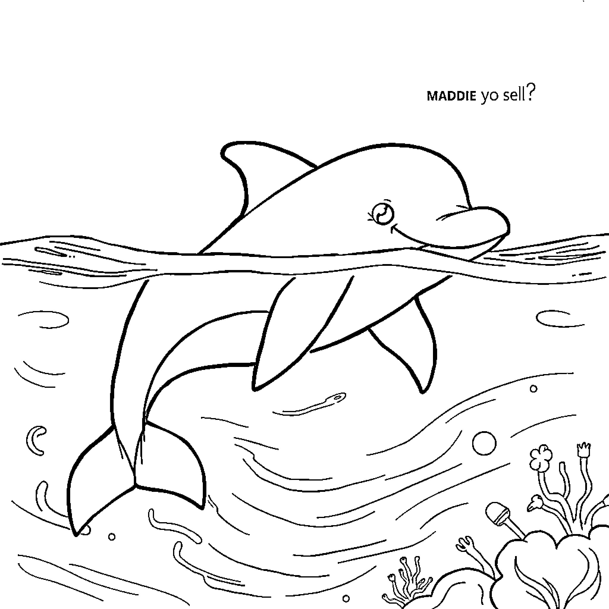 Dolphin jumping playfully in the ocean Coloring Page (free black-and-white line drawing printable PDF for all, from beginners to advanced learners, including children, teens, adults, and seniors)