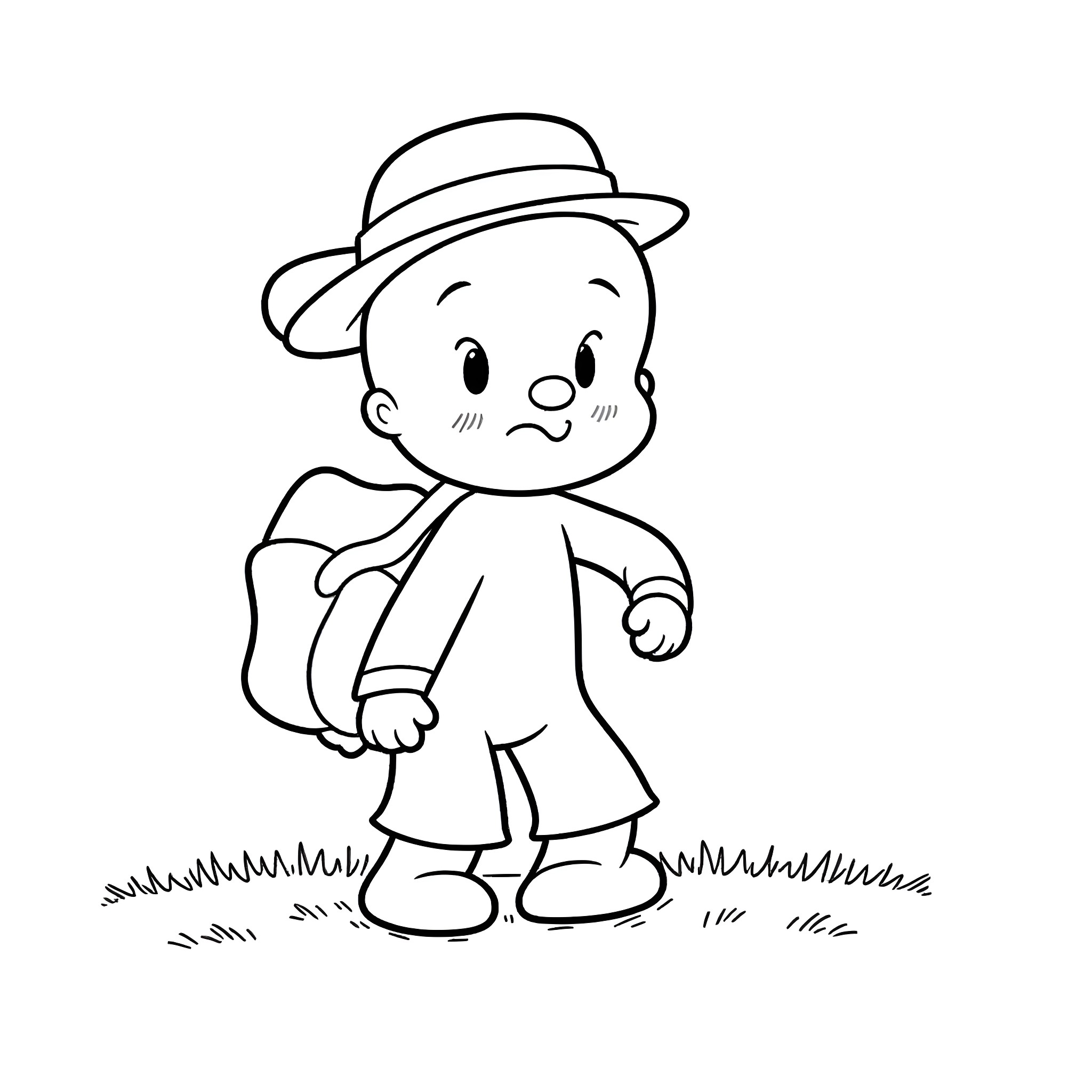 Elmer Fudd in a pensive pose Coloring Page (free black-and-white line drawing printable PDF for all, from beginners to advanced learners, including children, teens, adults, and seniors)